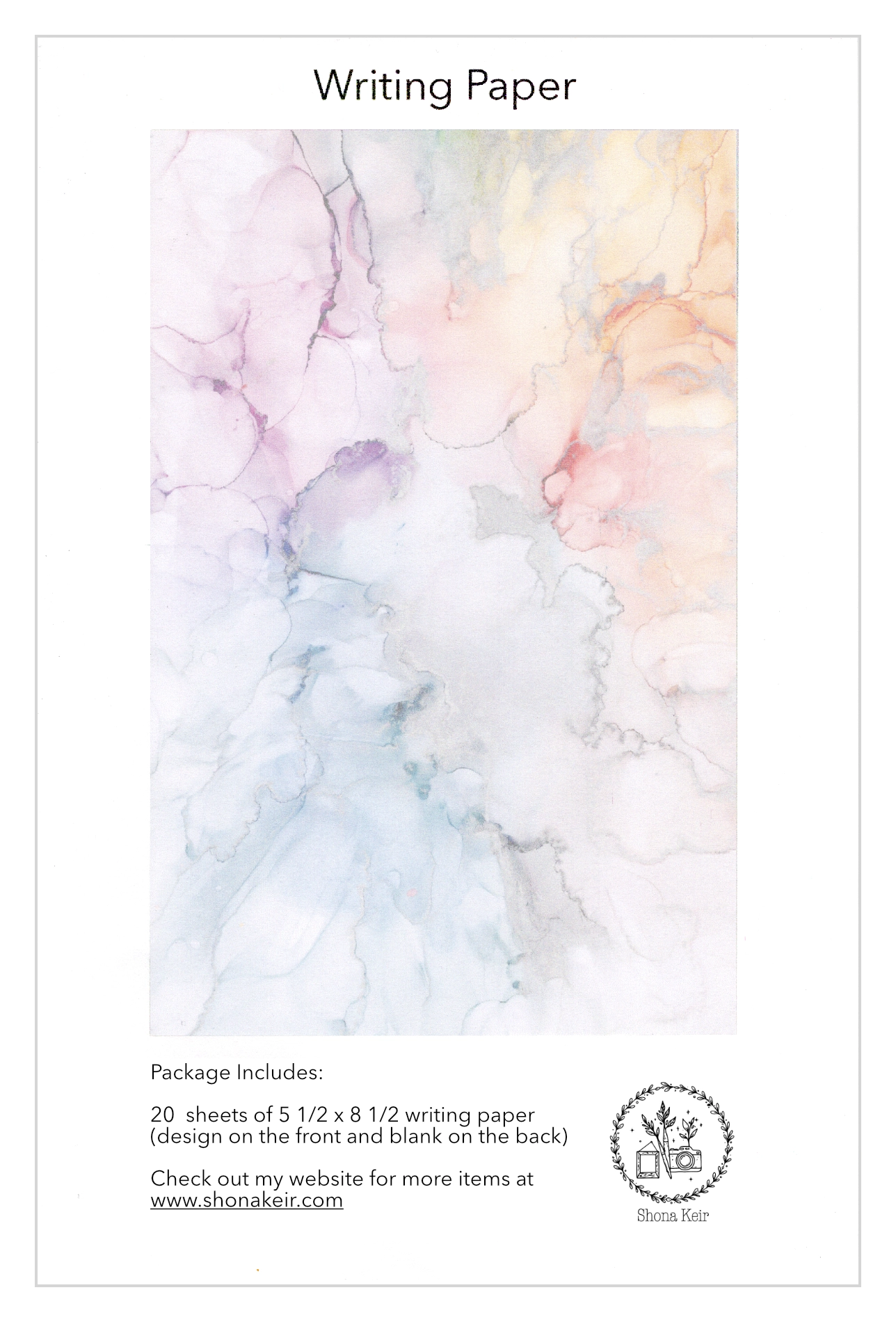 Alcohol Ink Writing Paper - Painting #12 (20 pack of sheets)