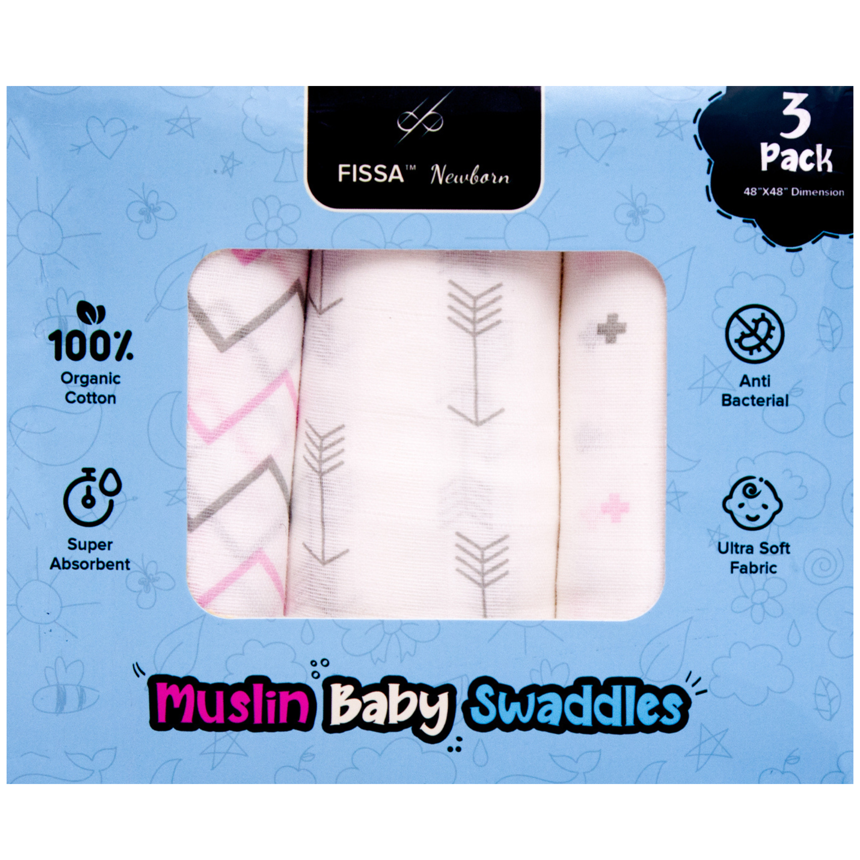 Muslin Baby Swaddles Pack Of 3