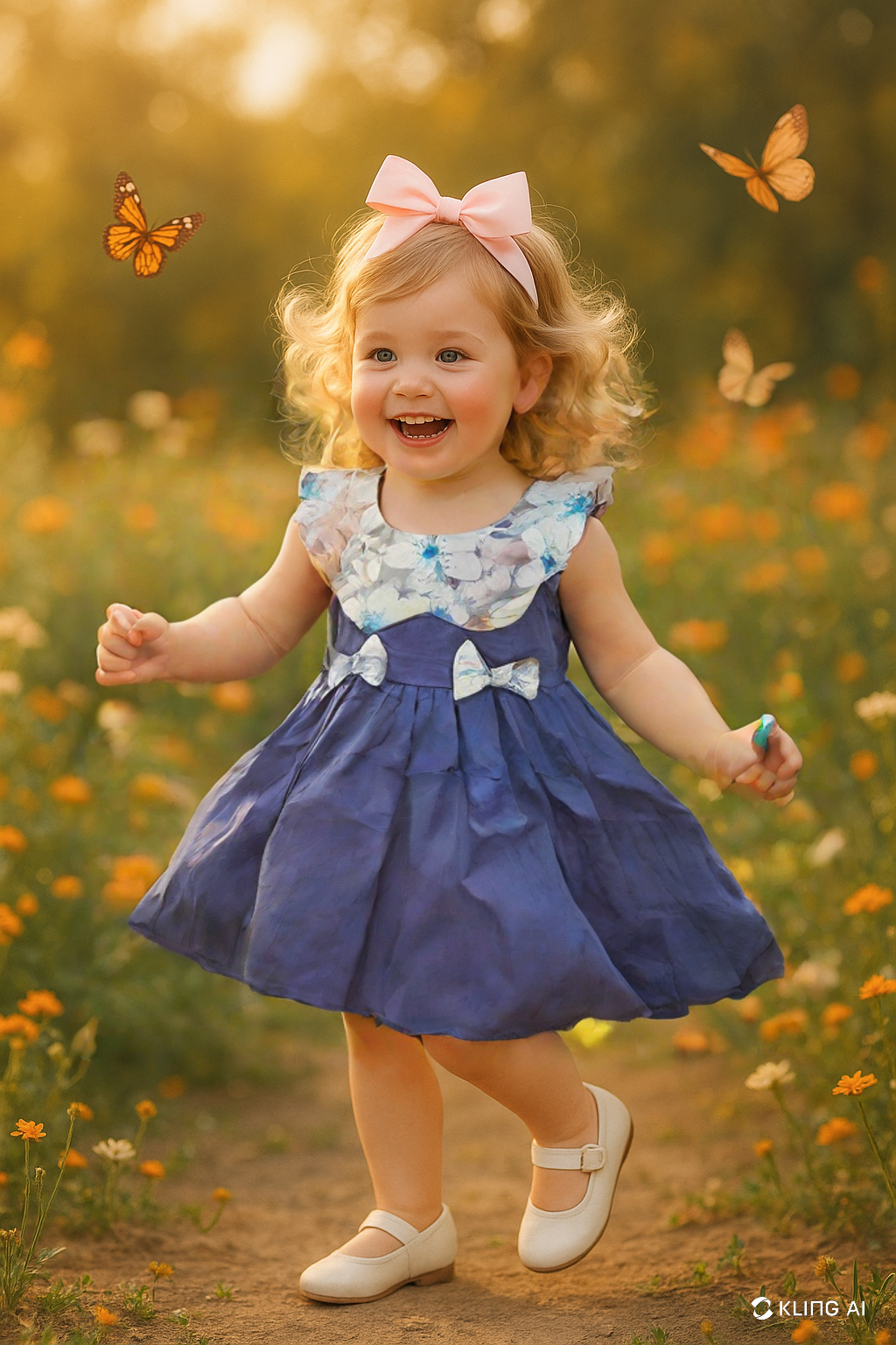 Girls' Blue Floral Dress