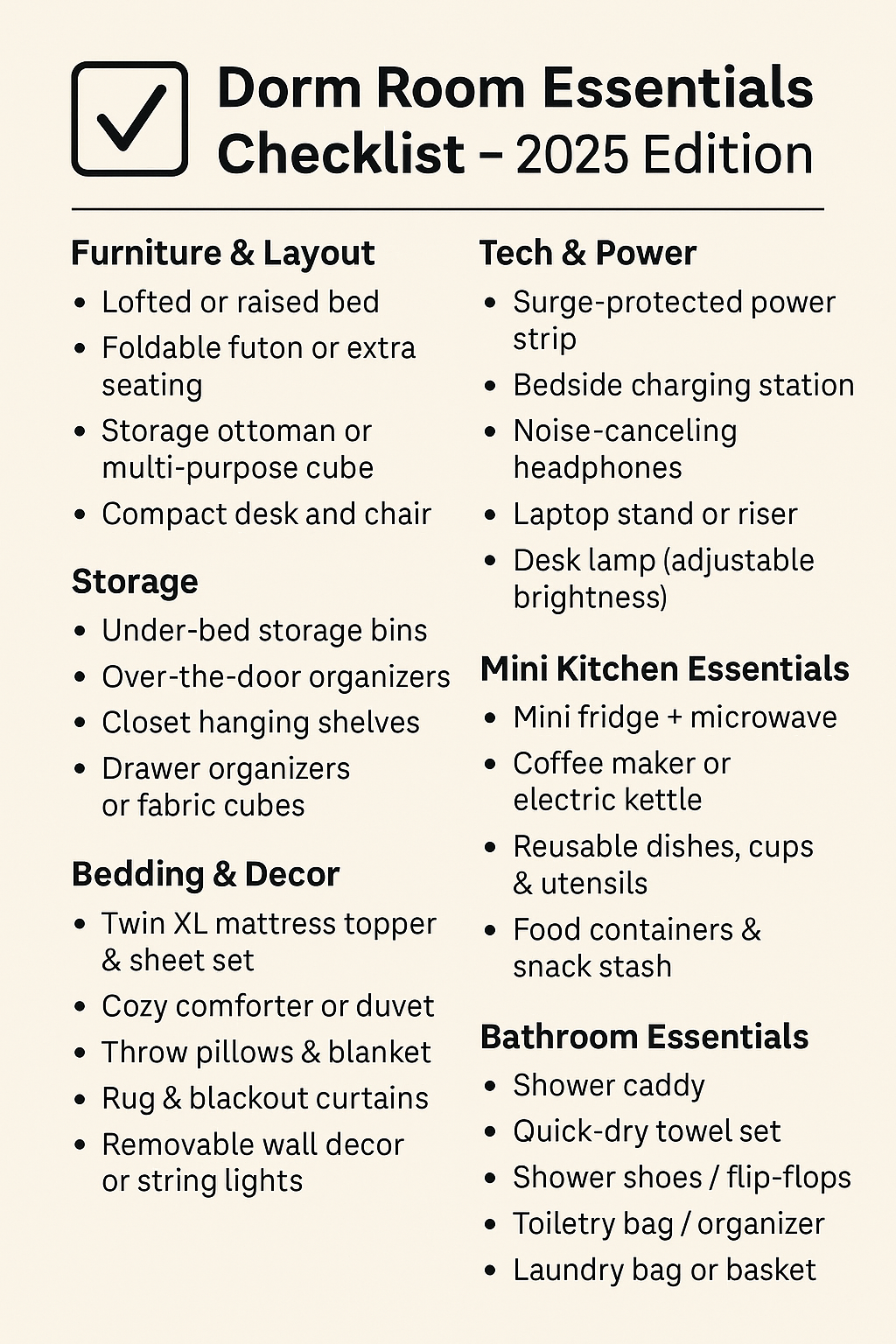 Dorm Room Essentials Checklist - 2025 Edition