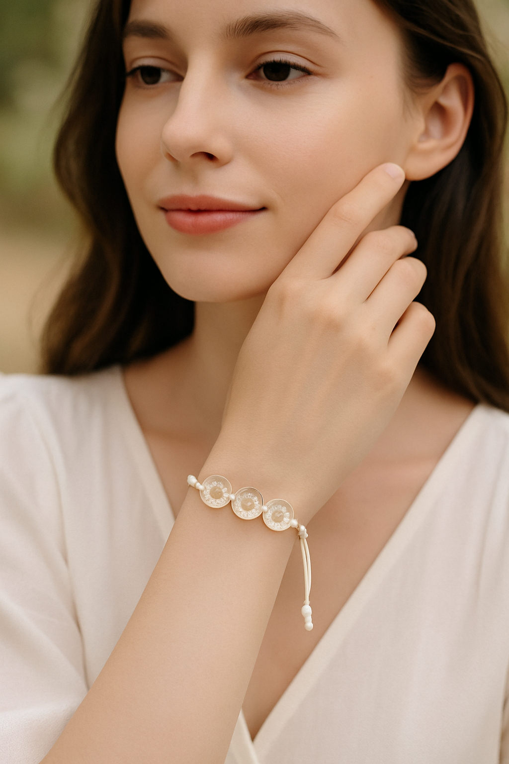 Handmade White Floral Resin Bracelet