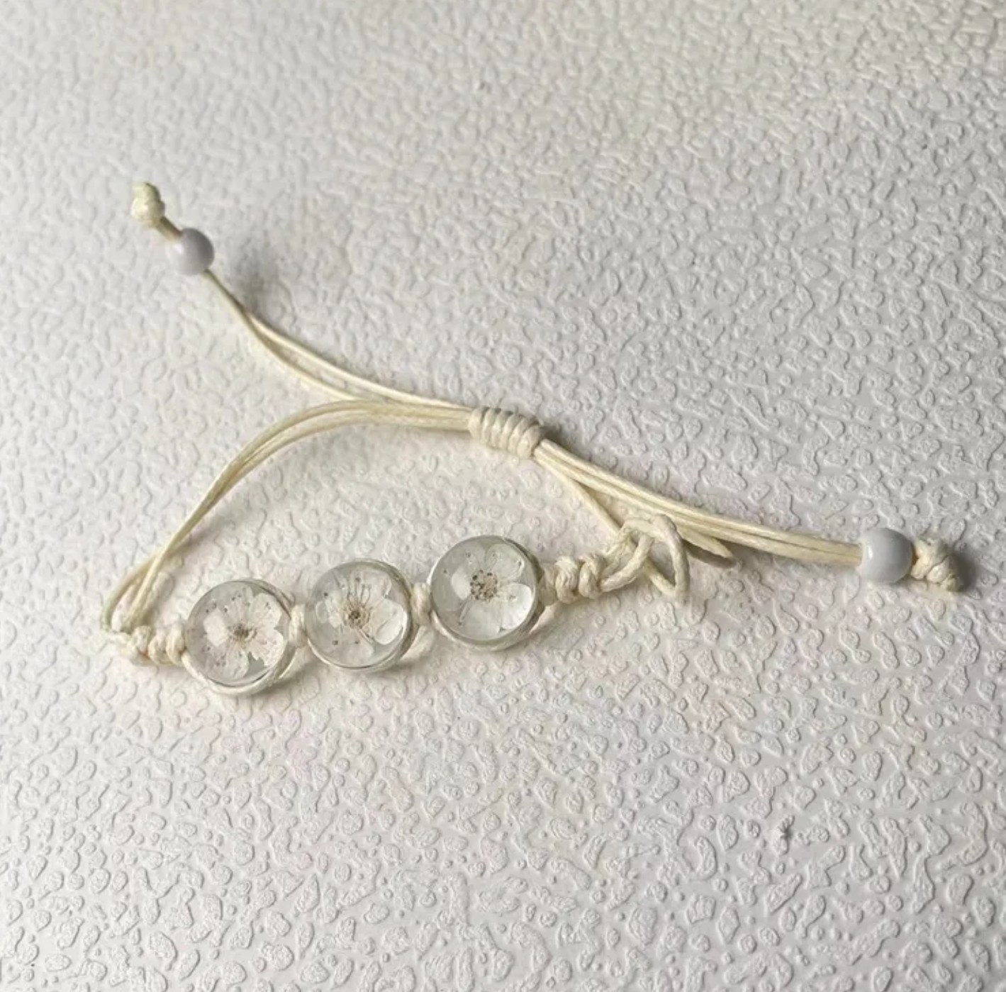 Handmade White Floral Resin Bracelet