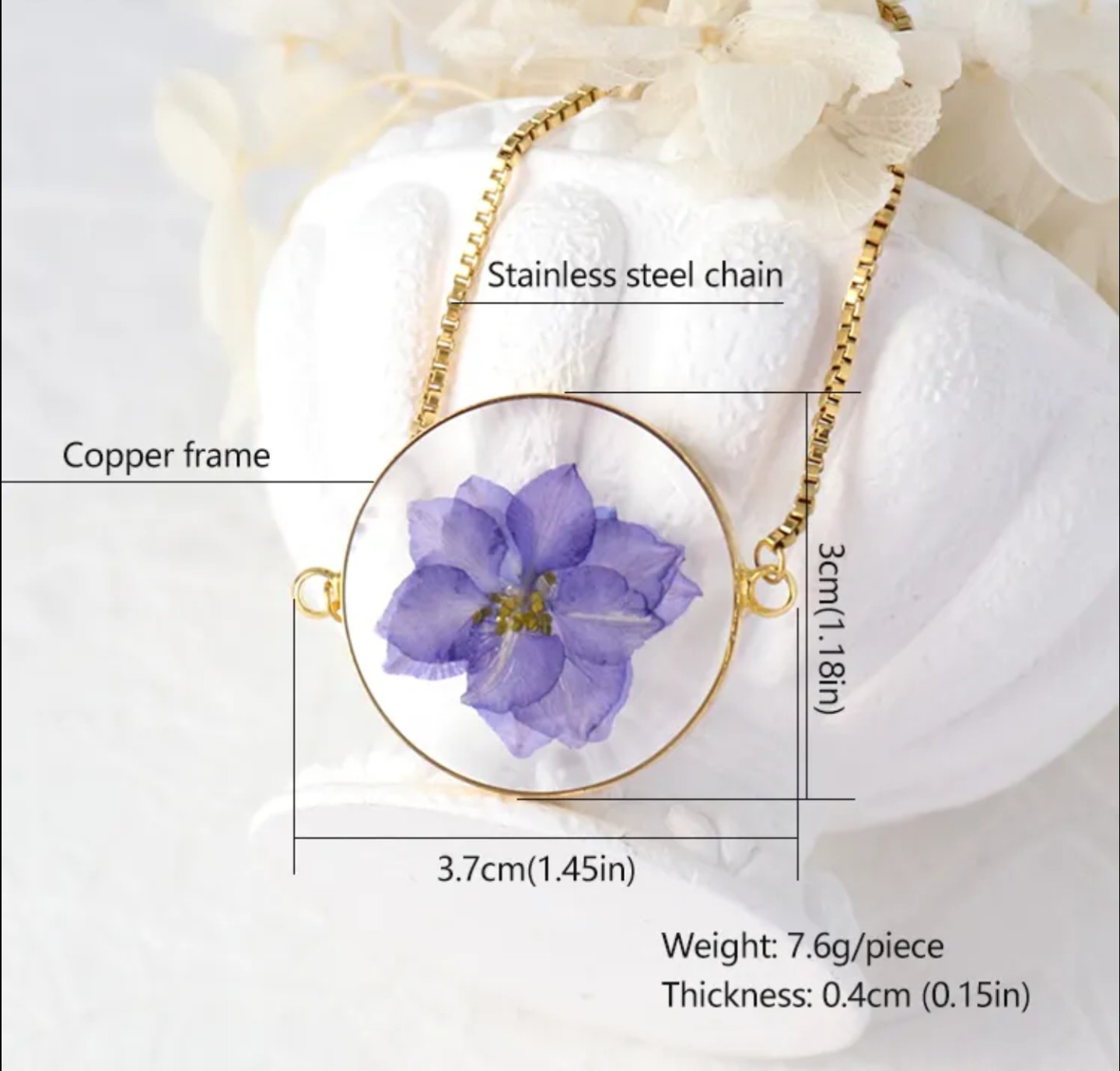 Larkspur Resin Bracelet – Real Flower Jewelry in Gold Frame