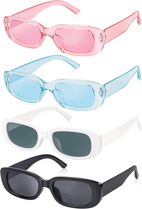 Becellen 4 Pièces Lunettes de Soleil Vintage, Mode Rectangulaire Coloré Lunettes de Soleil Protection UV 400 Pour Femme Homme