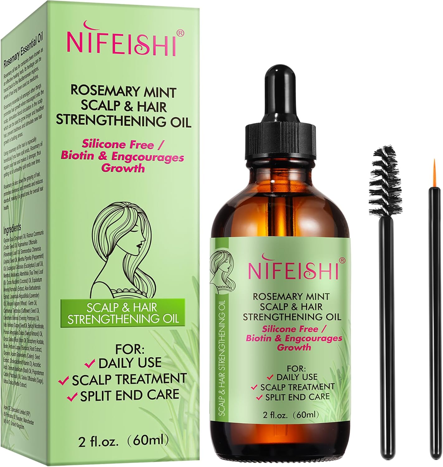 Huile Romarin pour Cheveux Pousse et Chute des Cheveux, Stimule la Croissance, Nourrir le Cuir Chevelu e Renforcer les Cheveux, 60 ml
