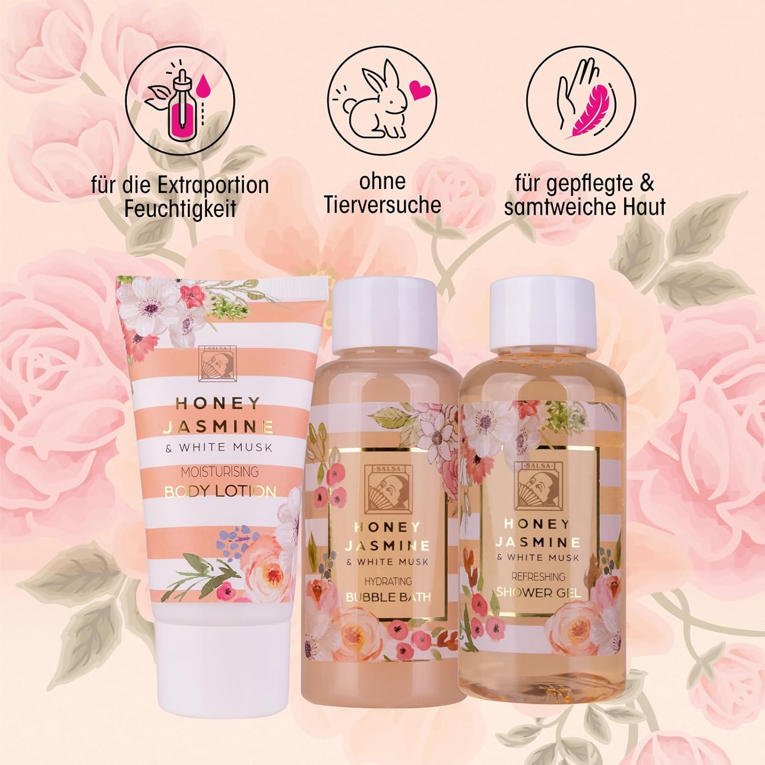 Accentra-Set cadeau de douche pour femmes dans une belle boîte cadeau-Set de soins 3 pièces gel douche,lotion et bain moussant-Set cadeau idéal pour la Saint-Valentin & la Fête des mères