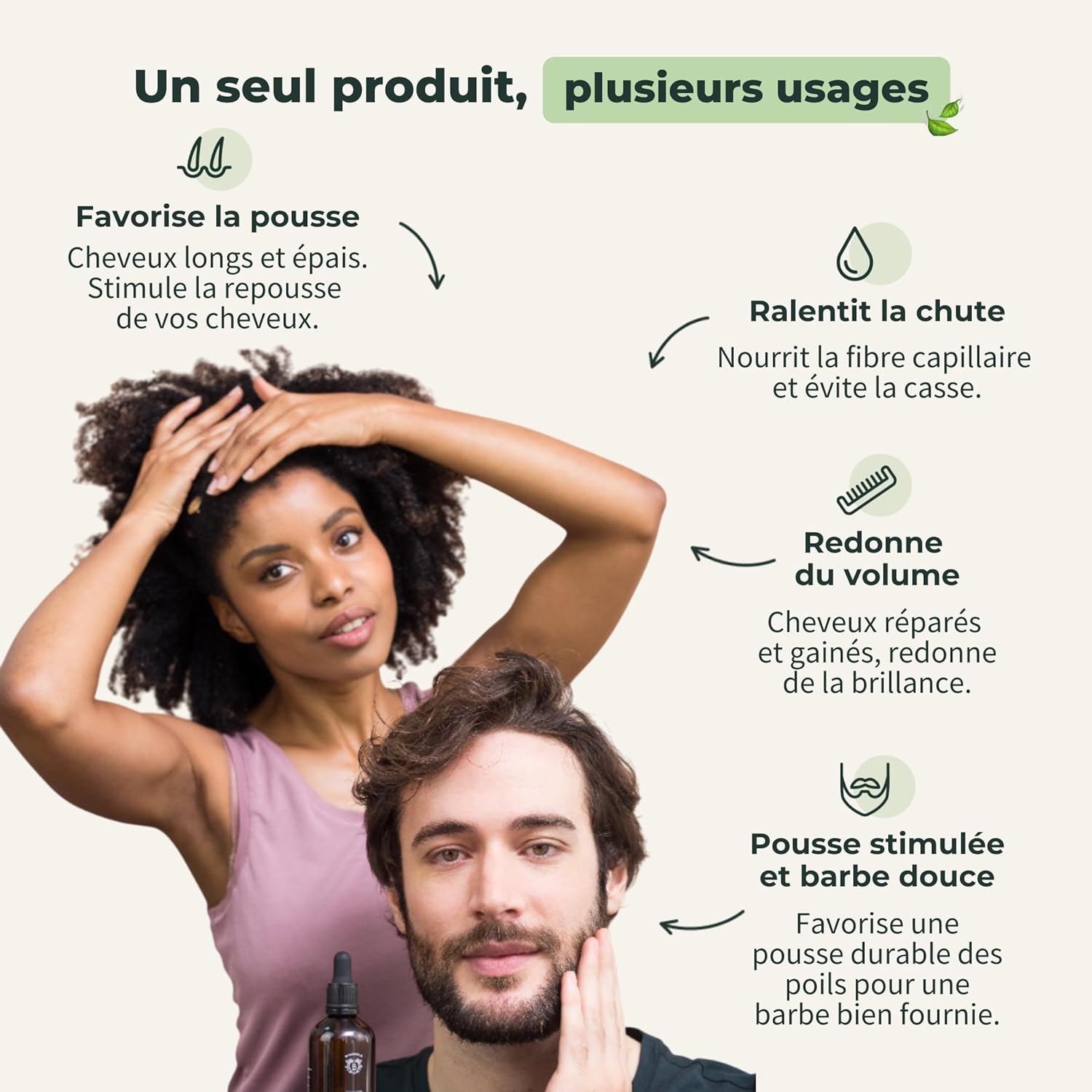 BIONOBLE Huile de Romarin pour Cheveux Bio - Favorise la Pousse et Ralentit la Chute - Huile Essentielle Romarin, Ricin, Argan et Jojoba - Rosemary Oil for Hair Growth - Flacon Verre + Pipette - 50ml