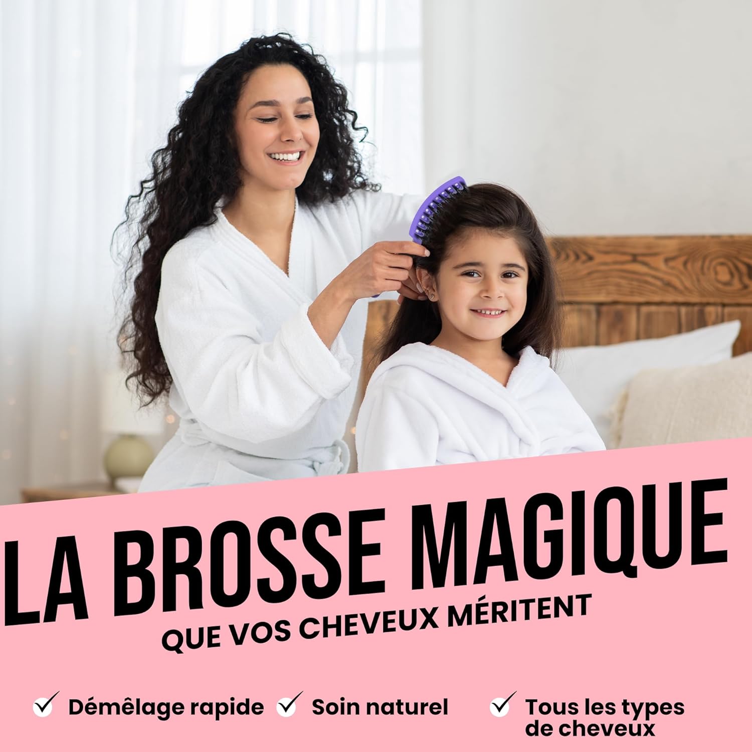 Brosse à Cheveux Magique - Démêlante Instantanée - Poils de Sanglier & Nylon - Anti-Casse & Anti-Statique - Pour Cheveux Bouclés, Lisses, Épais ou Fins - Hommes, Femmes, Enfants