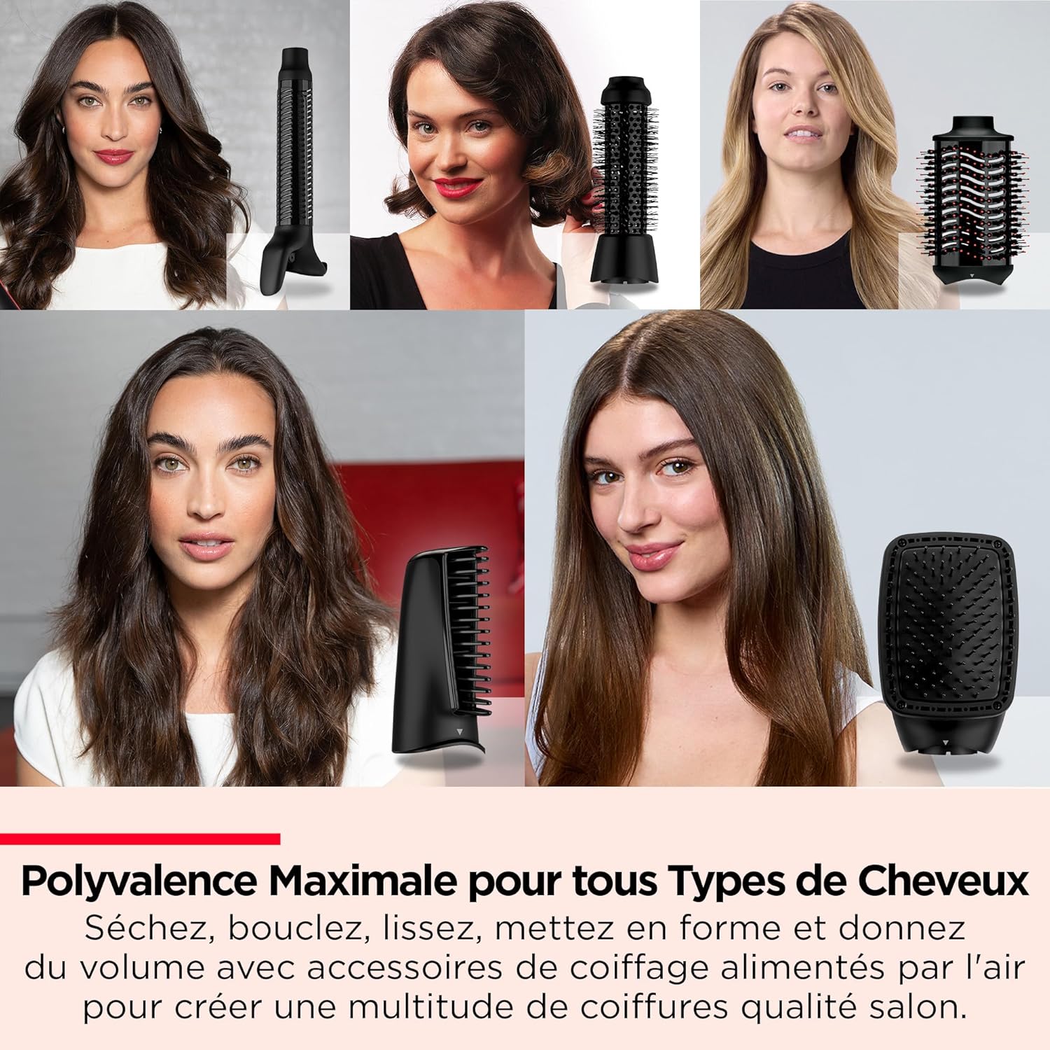 REVLON- 5-EN-1 One-Step Styler multi-usages (têtes amovibles, boucleur, sèche-cheveux, brosse volumisante, brosse coiffante et concentrateur) RVDR5370