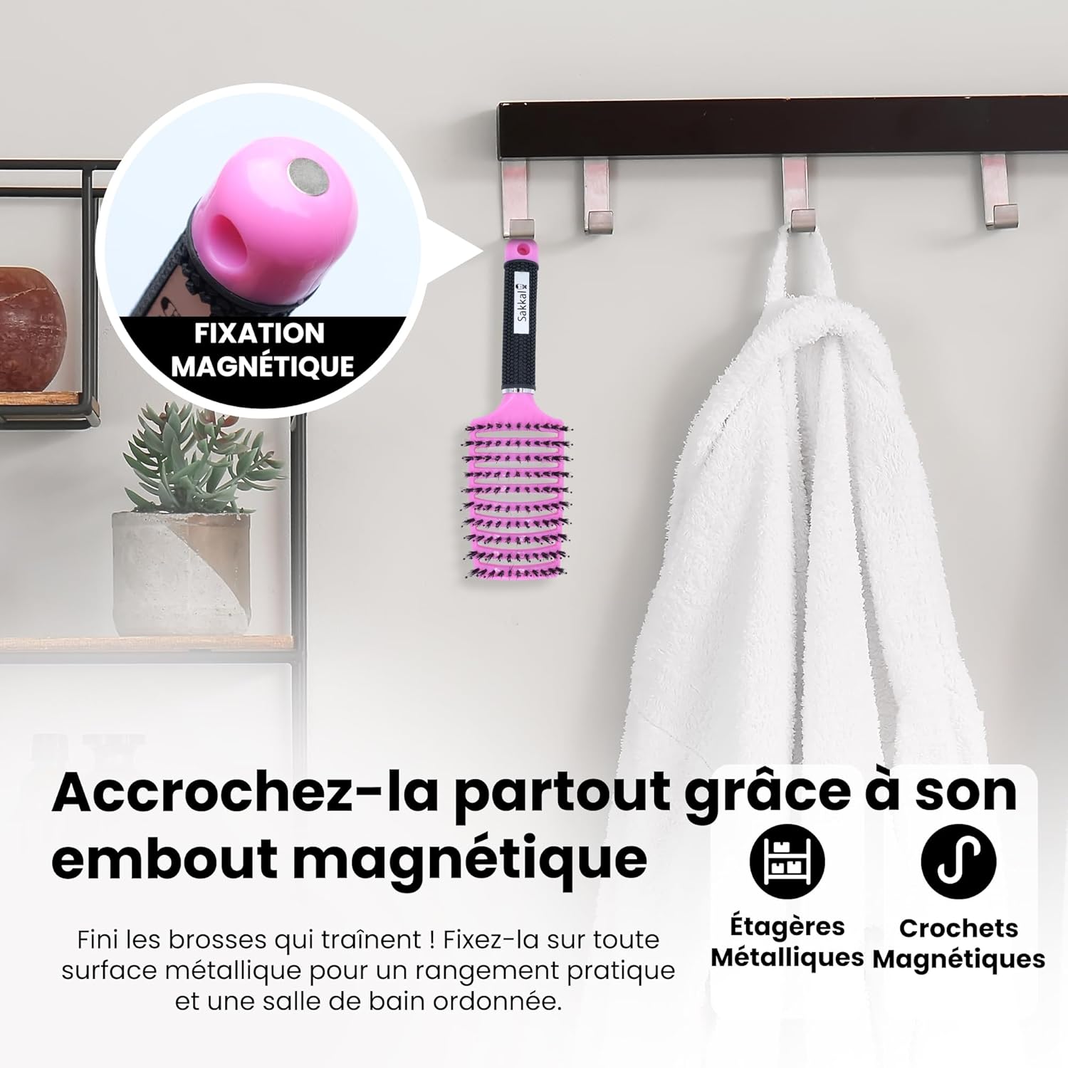 Brosse à Cheveux Magique - Démêlante Instantanée - Poils de Sanglier & Nylon - Anti-Casse & Anti-Statique - Pour Cheveux Bouclés, Lisses, Épais ou Fins - Hommes, Femmes, Enfants