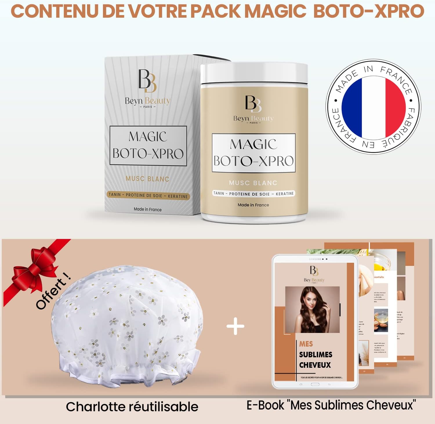 BOTOXPRO CAPILLAIRE professionnel pour cheveux abimés | Masque Hydratant, fortifiant, lissant à la Kératine, Acide hyaluronique, tanin protéine de soie | Fabriqué en France (1000 ml, Musc Blanc)