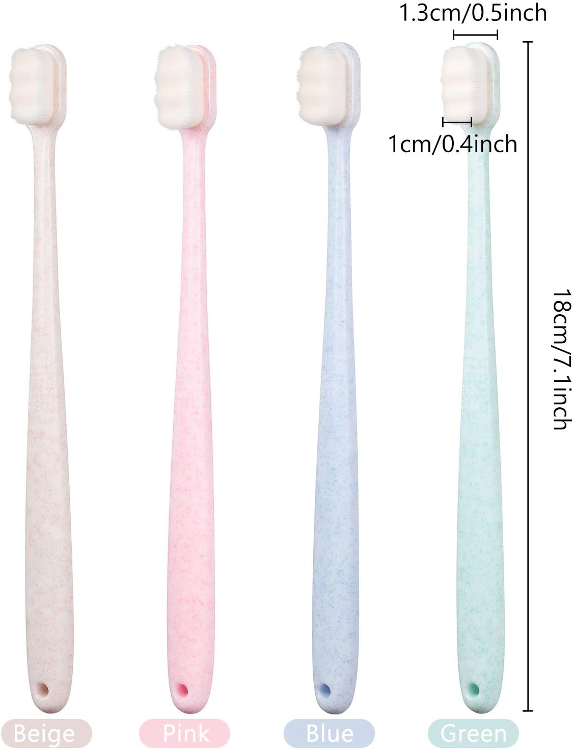 Lot de 4 brosses à dents extra douces 20000 poils micro nano brosse à dents pour gencives fragiles adultes enfants (bleu, vert, rose, beige)