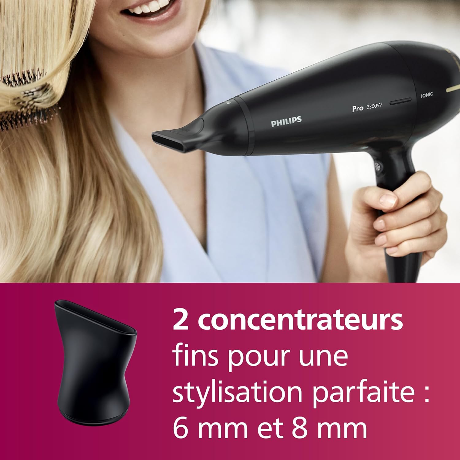 Philips Hair Dryer Prestige Pro, sèche-cheveux pour un séchage et une stylisation professionnels, avec 2 concentrateurs, 2300 W, modèle HPS920/00