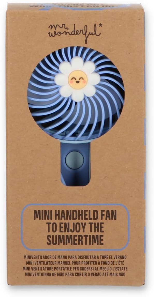 Mr.Wonderful - Mini ventilateur portatif - Marguerite bleue - Petit ventilateur portatif à 3 vitesses - Chargeur inclus - Idéal à transporter dans votre sac