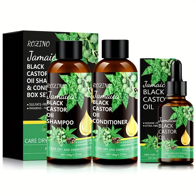 Kit entretien cheveux abîmés 3 pièces Rozino:  Shampoing, Conditioner & huile sans sulfate sans silicone