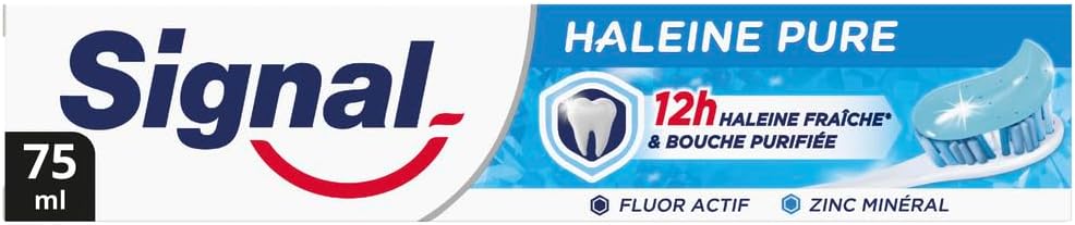 SIGNAL - Dentifrice Haleine Pure - 12h d'haleine fraiche - Bouche purifiée - 95% d'ingrédients d'origine naturelle - 75ml