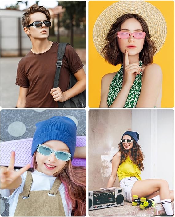 Becellen 4 Pièces Lunettes de Soleil Vintage, Mode Rectangulaire Coloré Lunettes de Soleil Protection UV 400 Pour Femme Homme