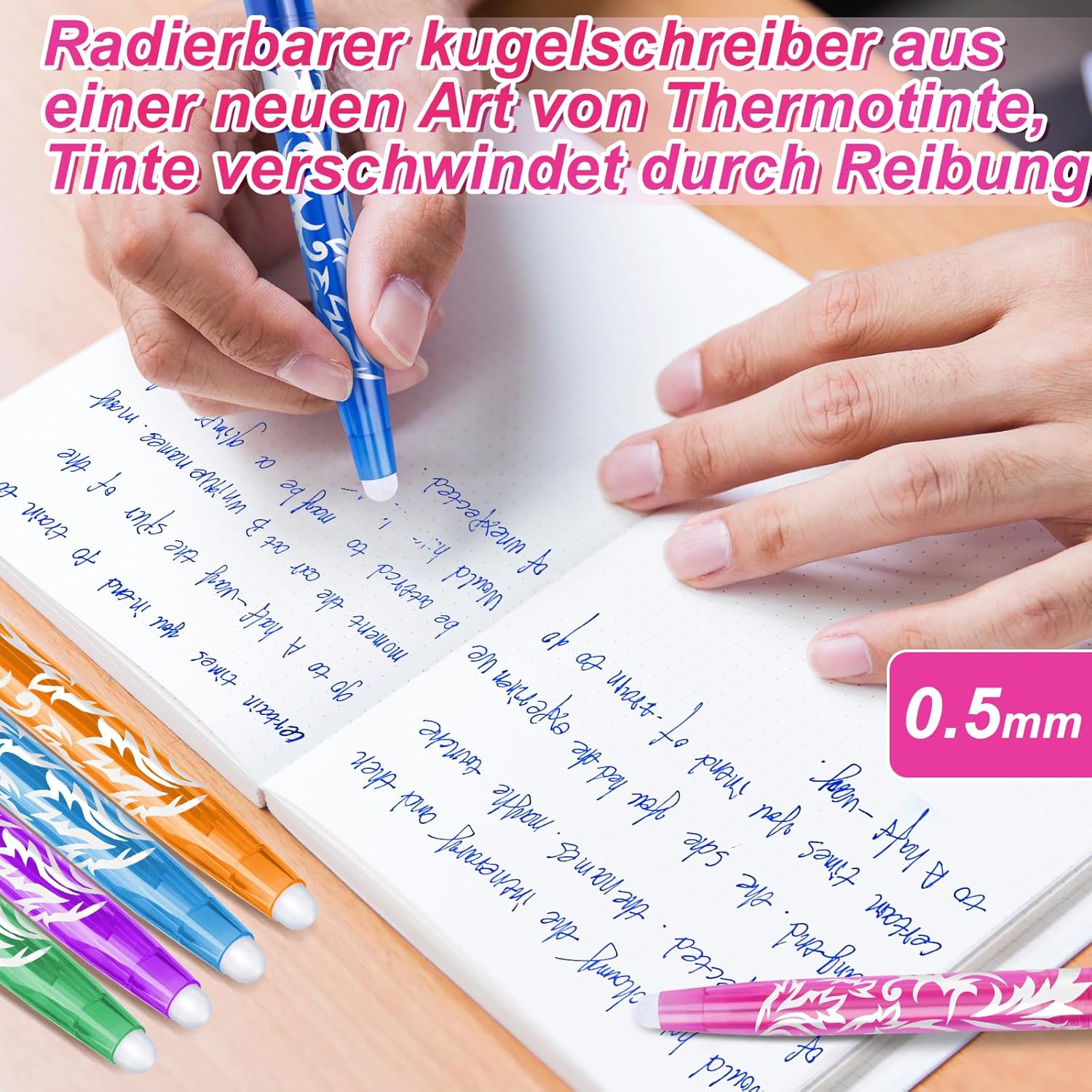 DOMAXWILL Stylos Effaçable, 12 Couleurs Stylo Effacable Stylo Gel Effaçables Pointe 0,5 mm, Encre Gel Effaçable, Stylos à Bille avec Gomme pour Fournitures Scolaires
