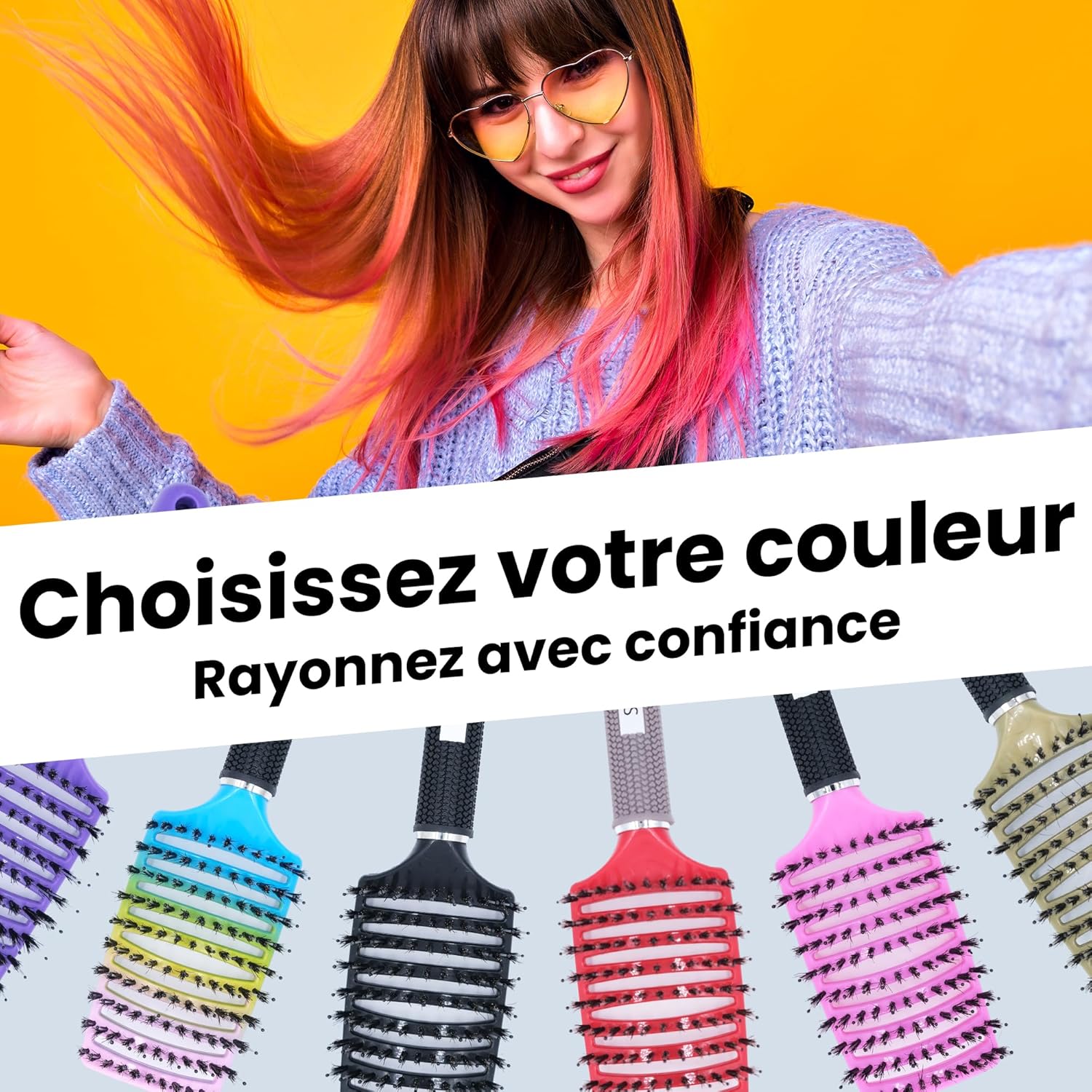 Brosse à Cheveux Magique - Démêlante Instantanée - Poils de Sanglier & Nylon - Anti-Casse & Anti-Statique - Pour Cheveux Bouclés, Lisses, Épais ou Fins - Hommes, Femmes, Enfants