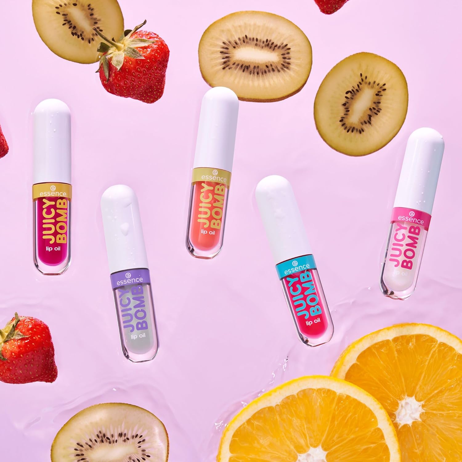 essence JUICY BOMB Lot de 5 flacons d'huile à lèvres 01, multicolore, sans acétone, végétalien, sans microparticules plastiques, sans gluten, lot de 5