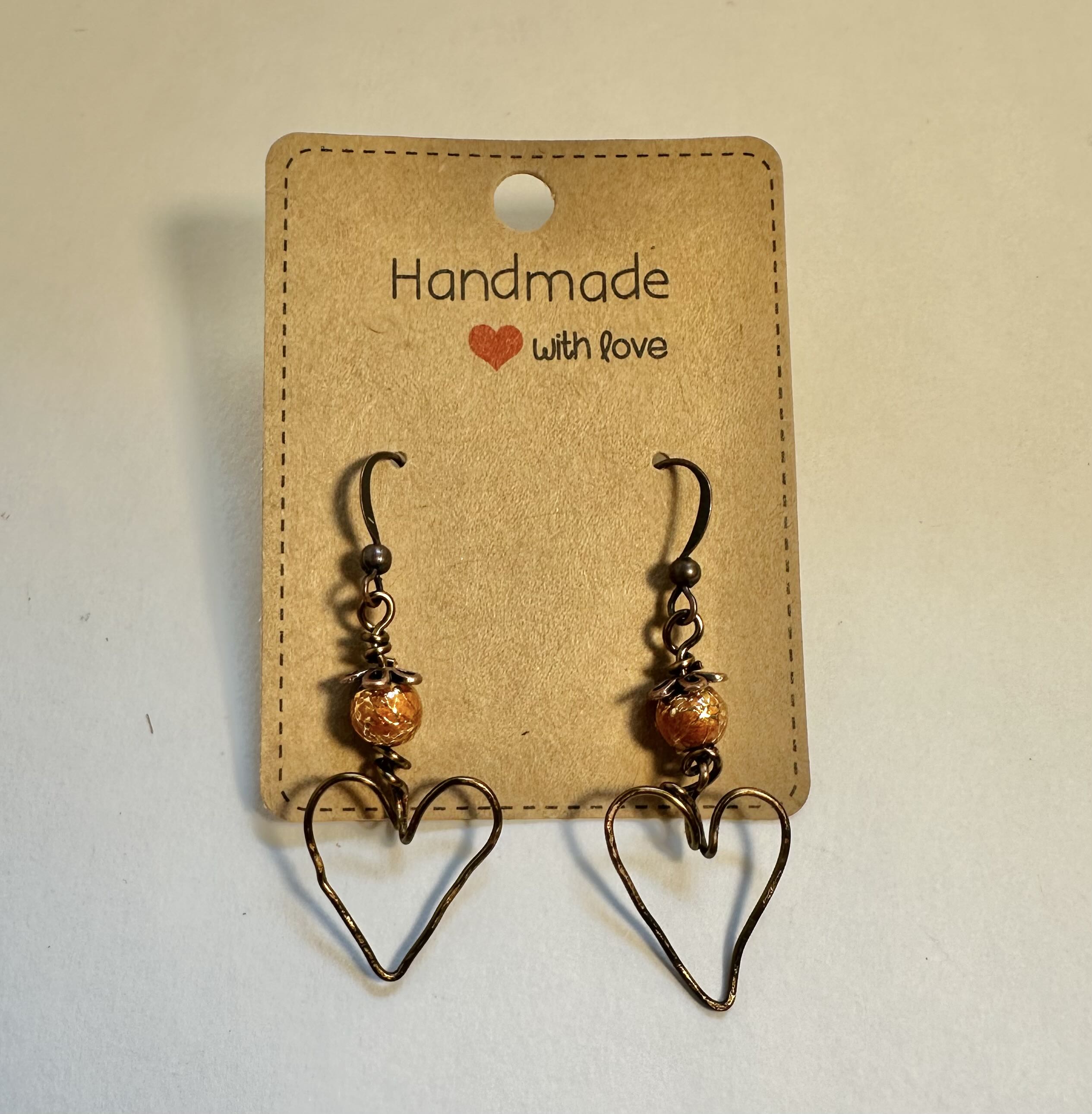 Handmade Heart-Shaped Earrings wire wrap.