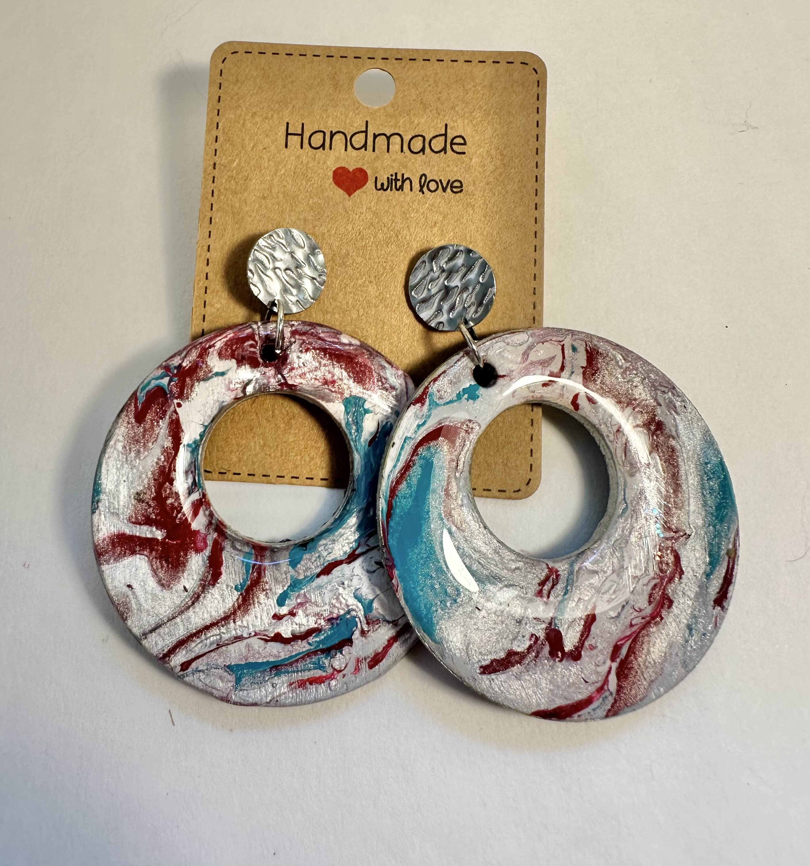 Handmade Marble Effect Earrings, ink and resin.