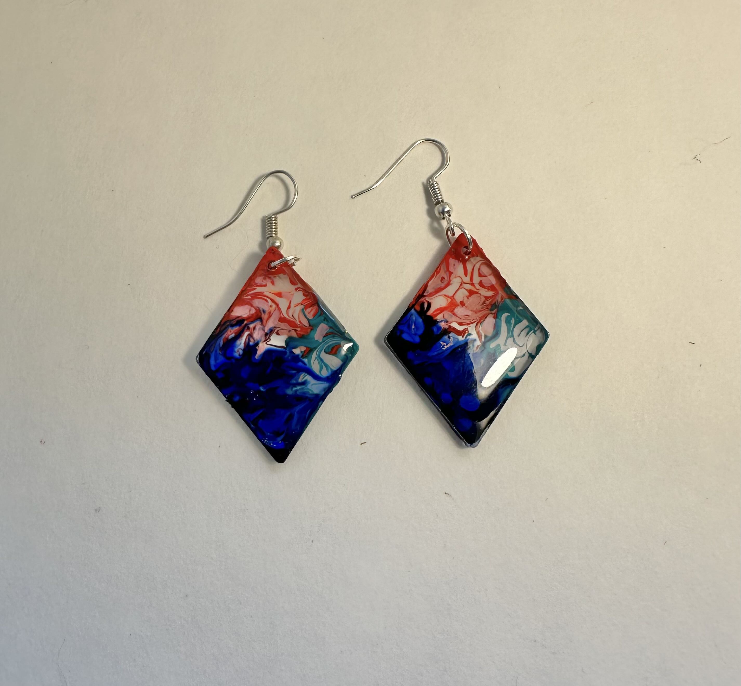 Handmade Geometric Resin Earrings, acrylic swirl and resin.