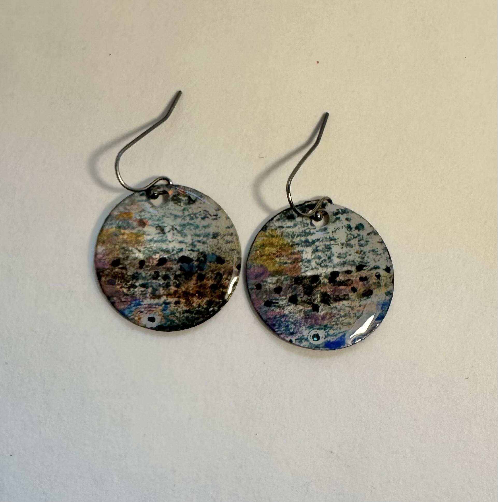 Handmade Abstract Earrings water paint. glaze.
