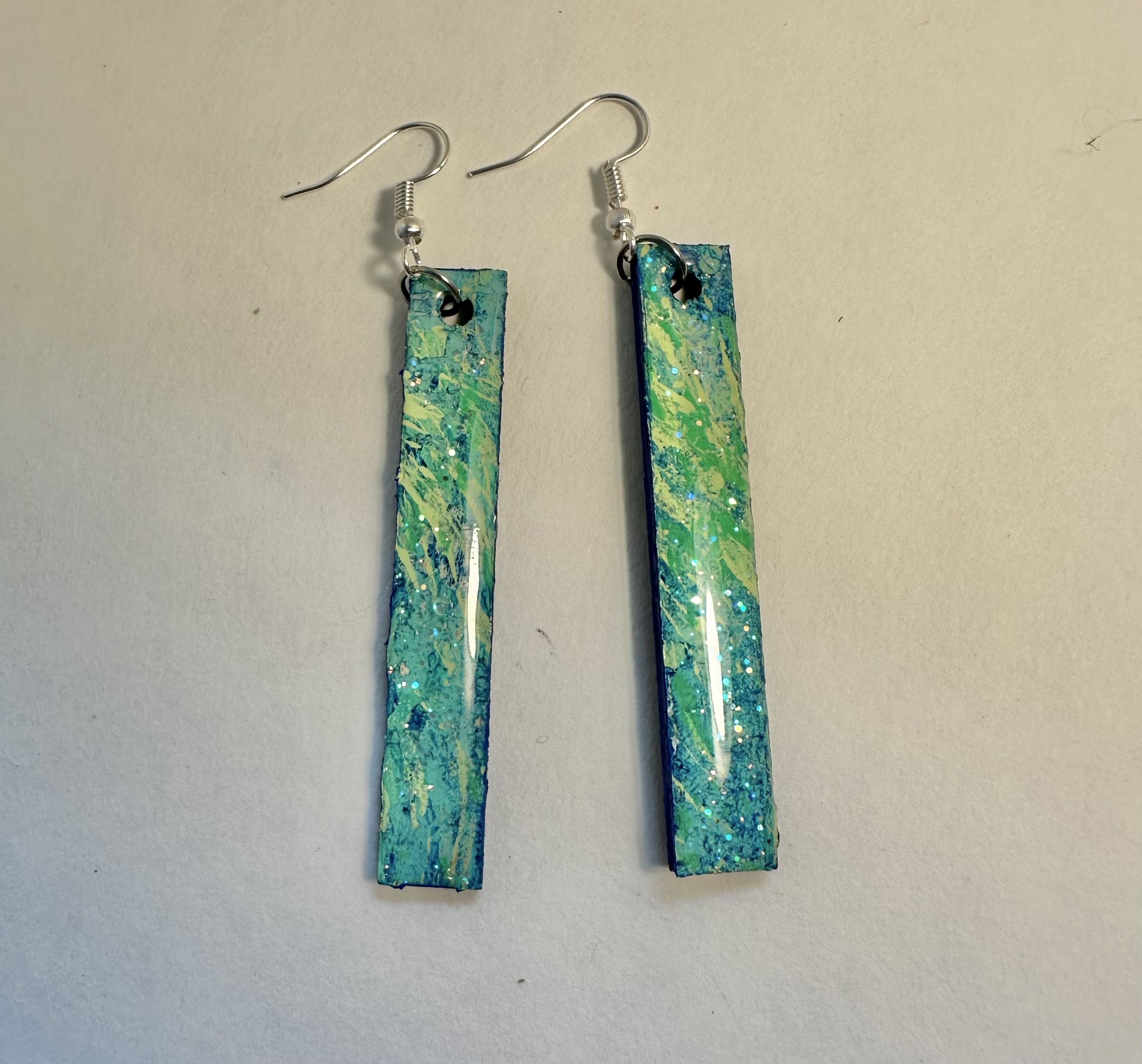 Handmade Abstract Resin Earrings, gel mat paint technique and resin.