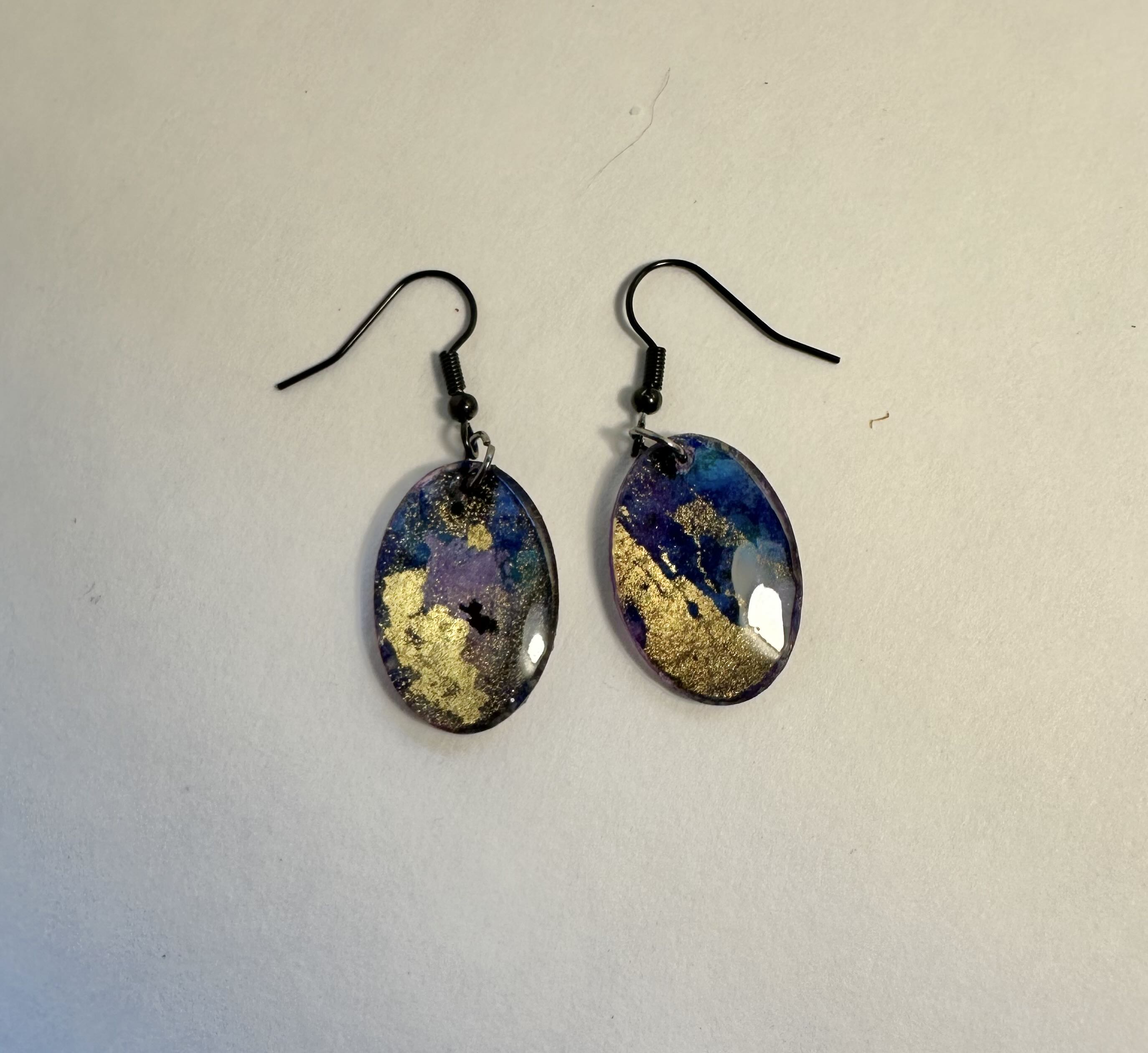 Handmade Oval Dangle Earrings. resin art.