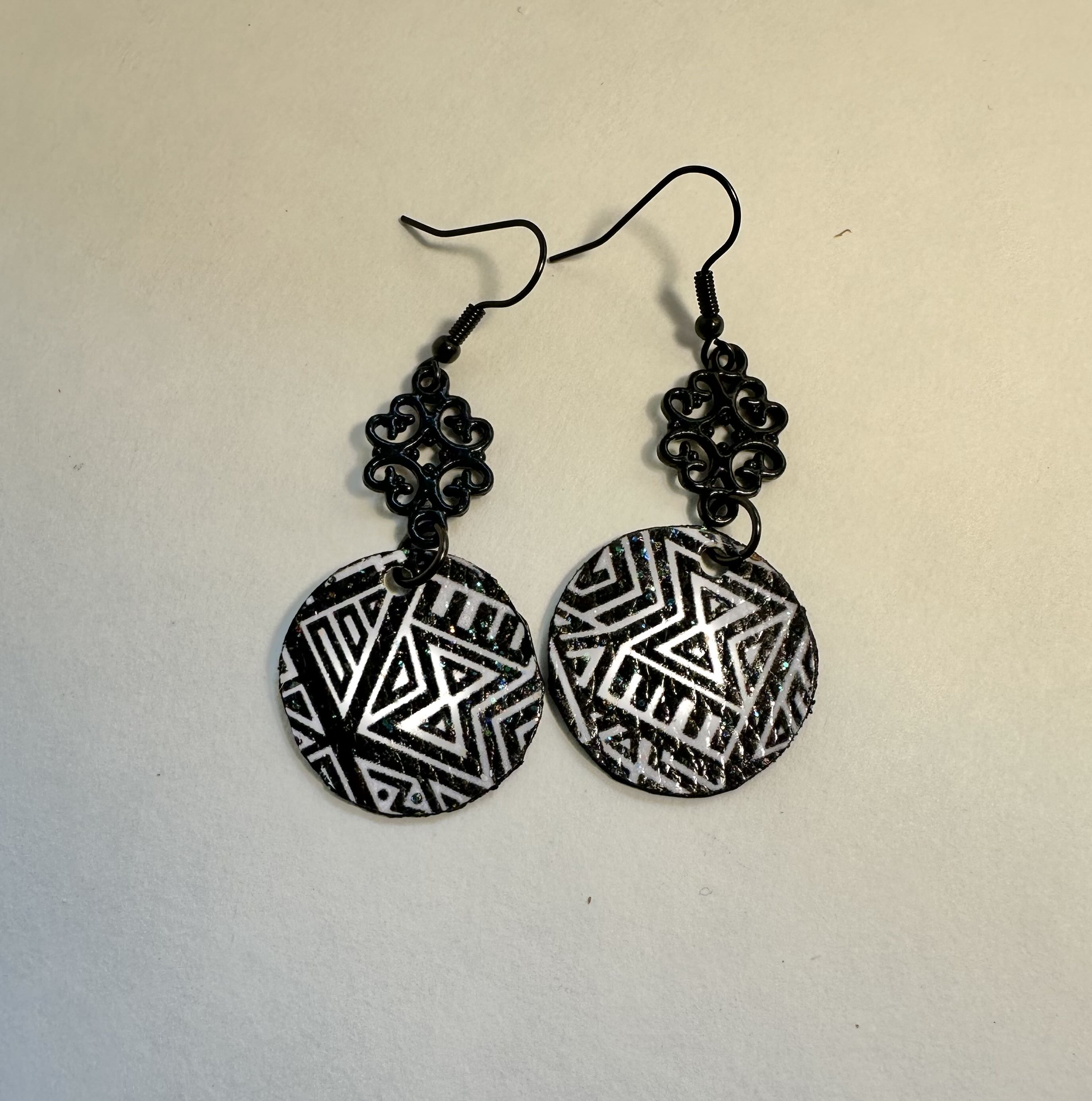 Geometric Pattern Dangle Earrings, faux leather earrings.