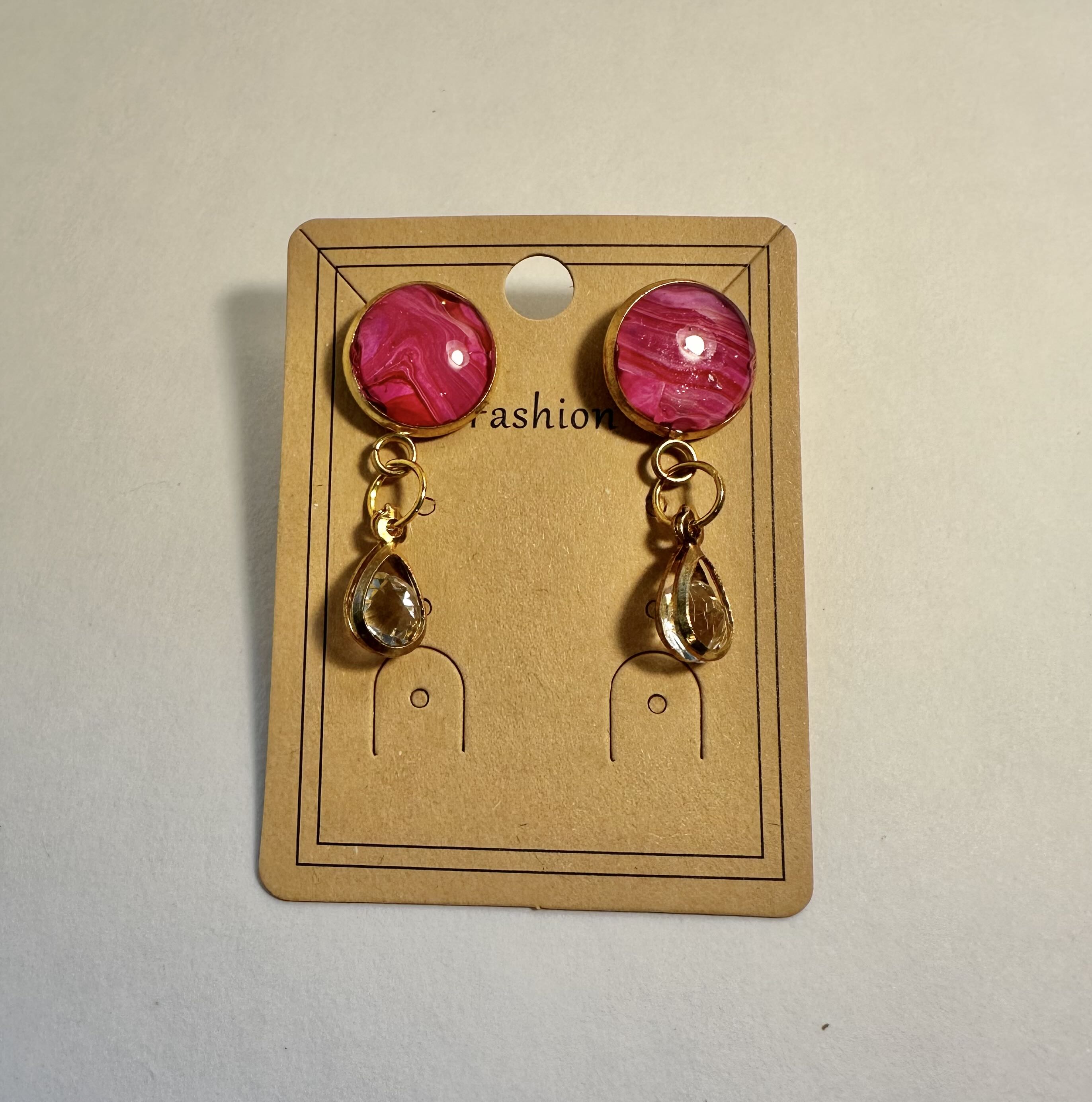 Pink and Gold Dangle Earrings