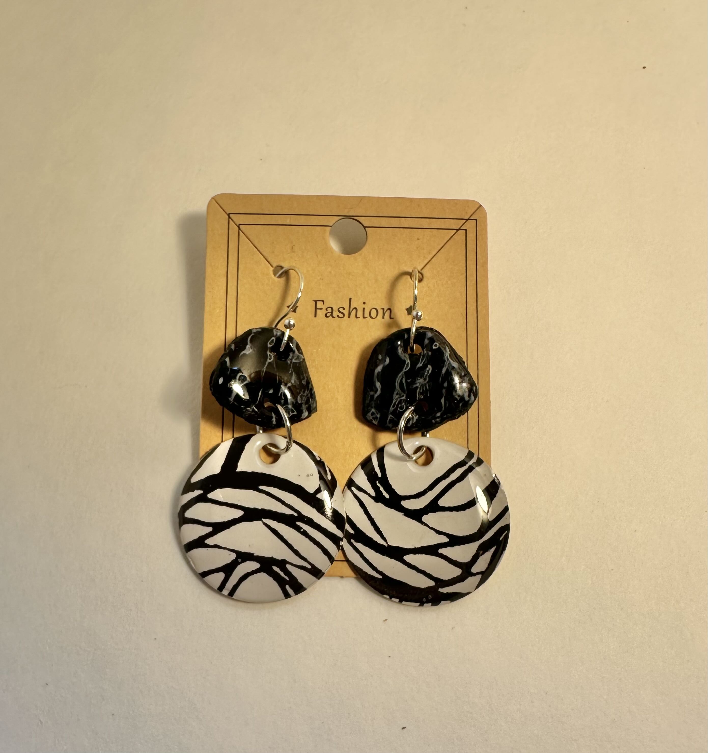 Black and White Patterned Dangle Earrings