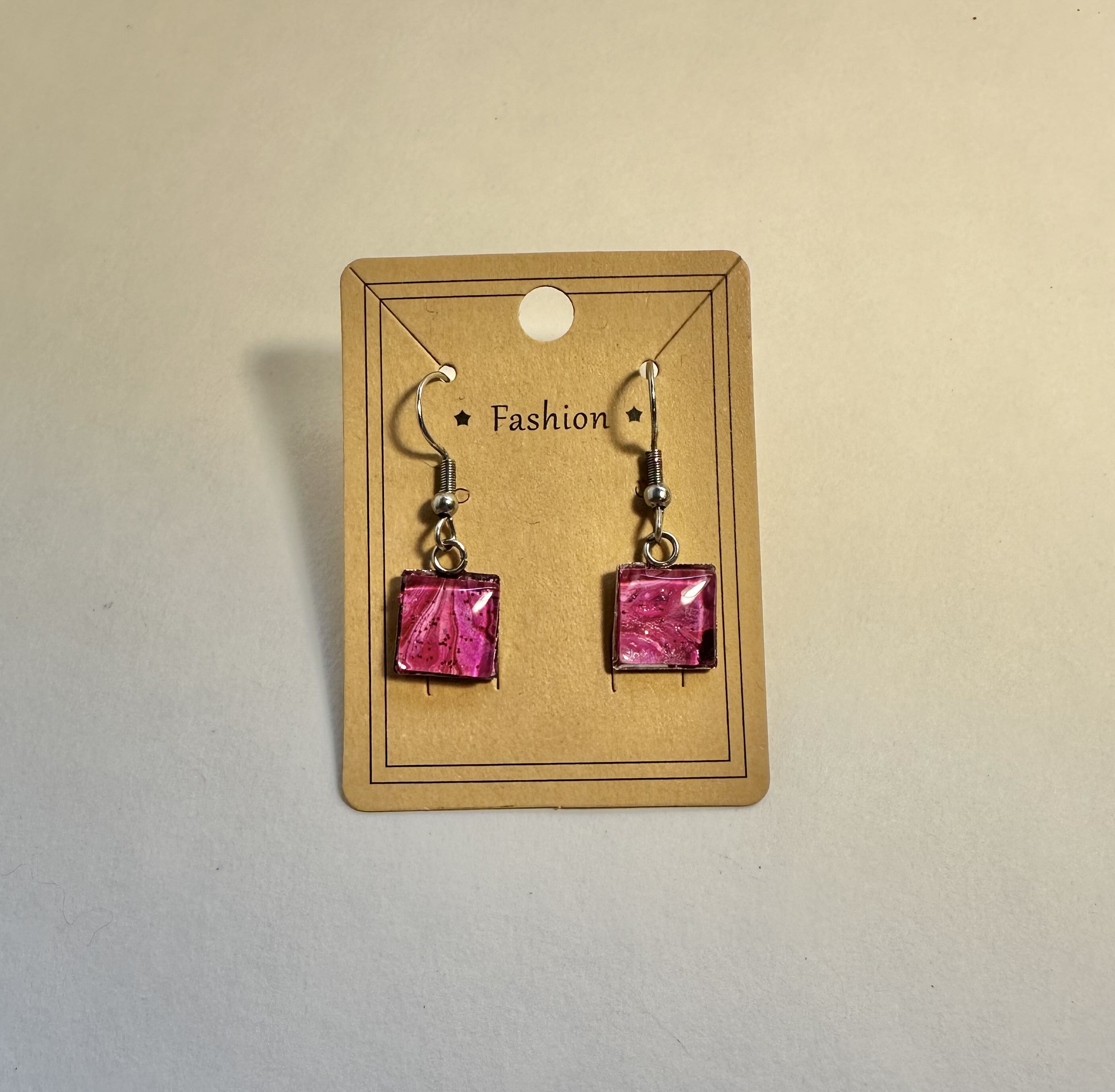 Pink Square Drop Earrings