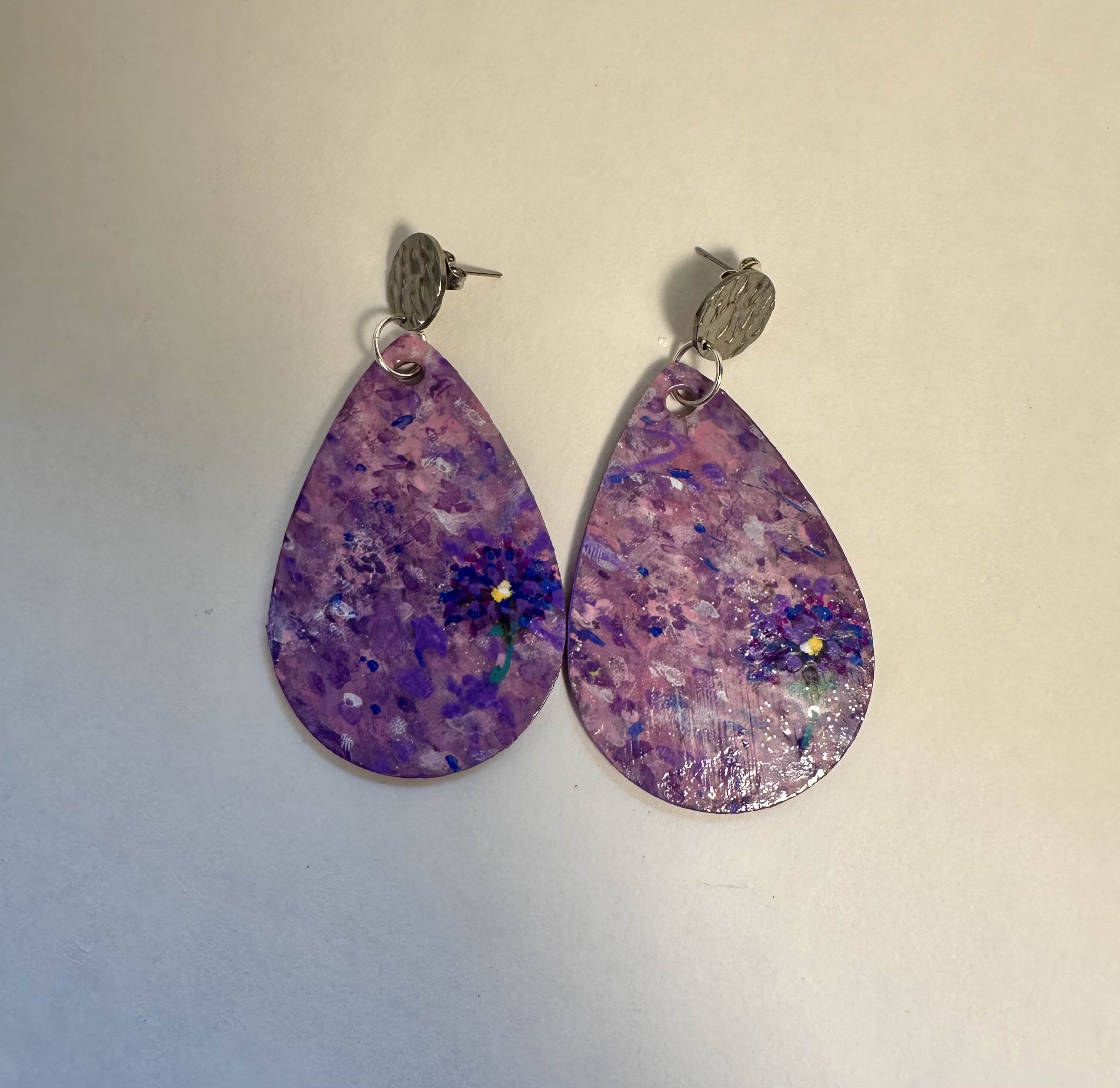 Handmade Purple Floral Teardrop Earrings