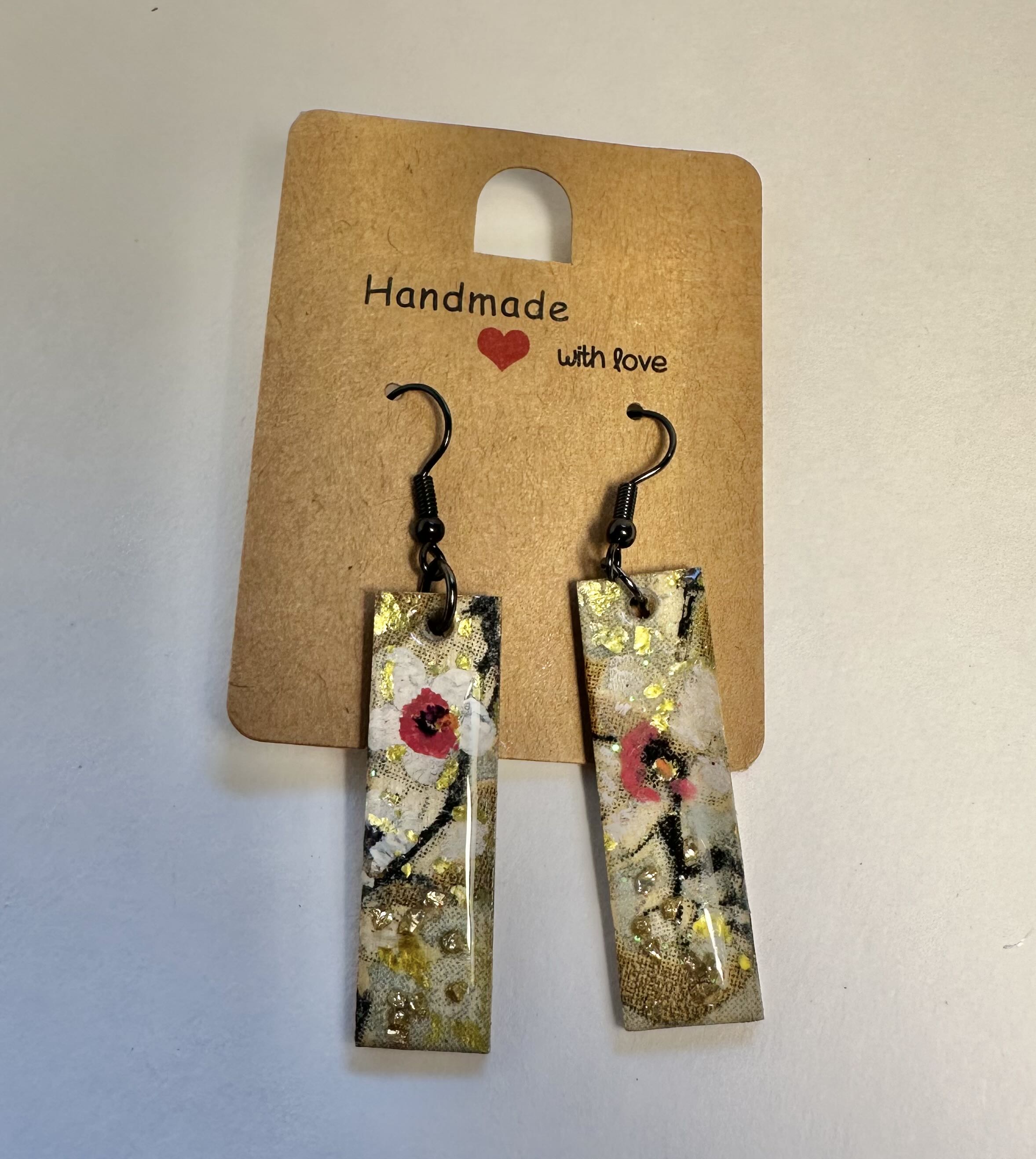 Handmade Resin Floral Earrings, crafted tissue paper and acrylic hand painteing.