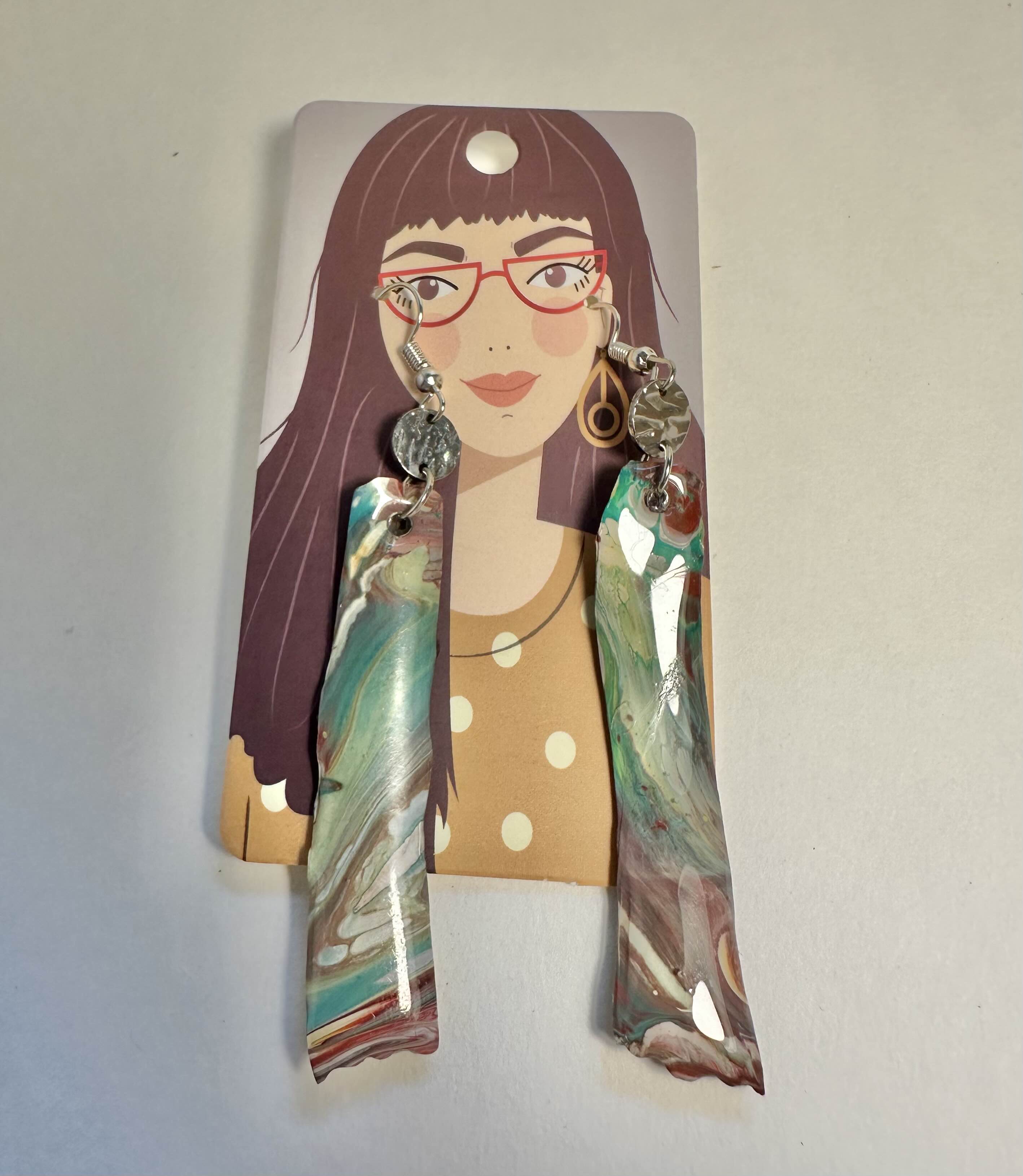 Handmade Abstract acrylic pouring Resin Earrings
