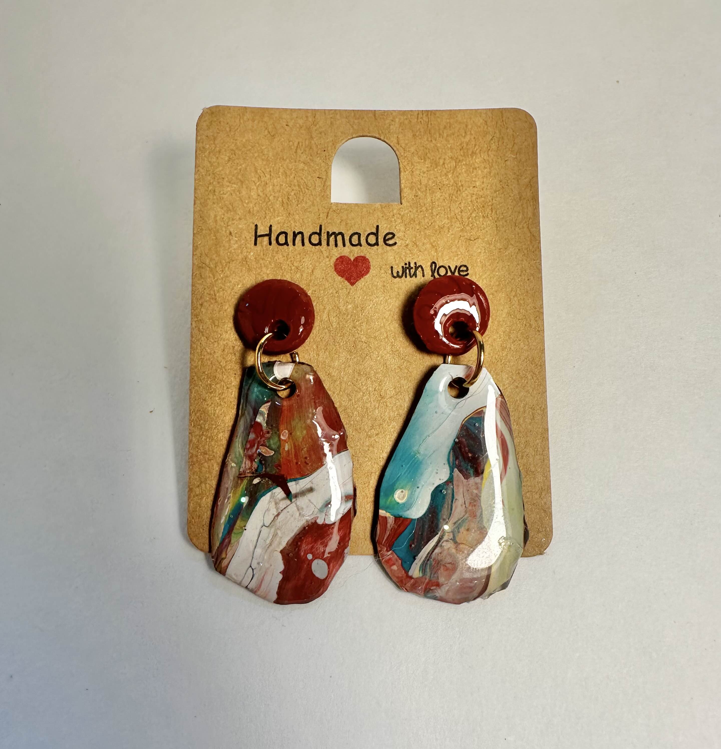 Handmade Abstract acrylic pouring Earrings