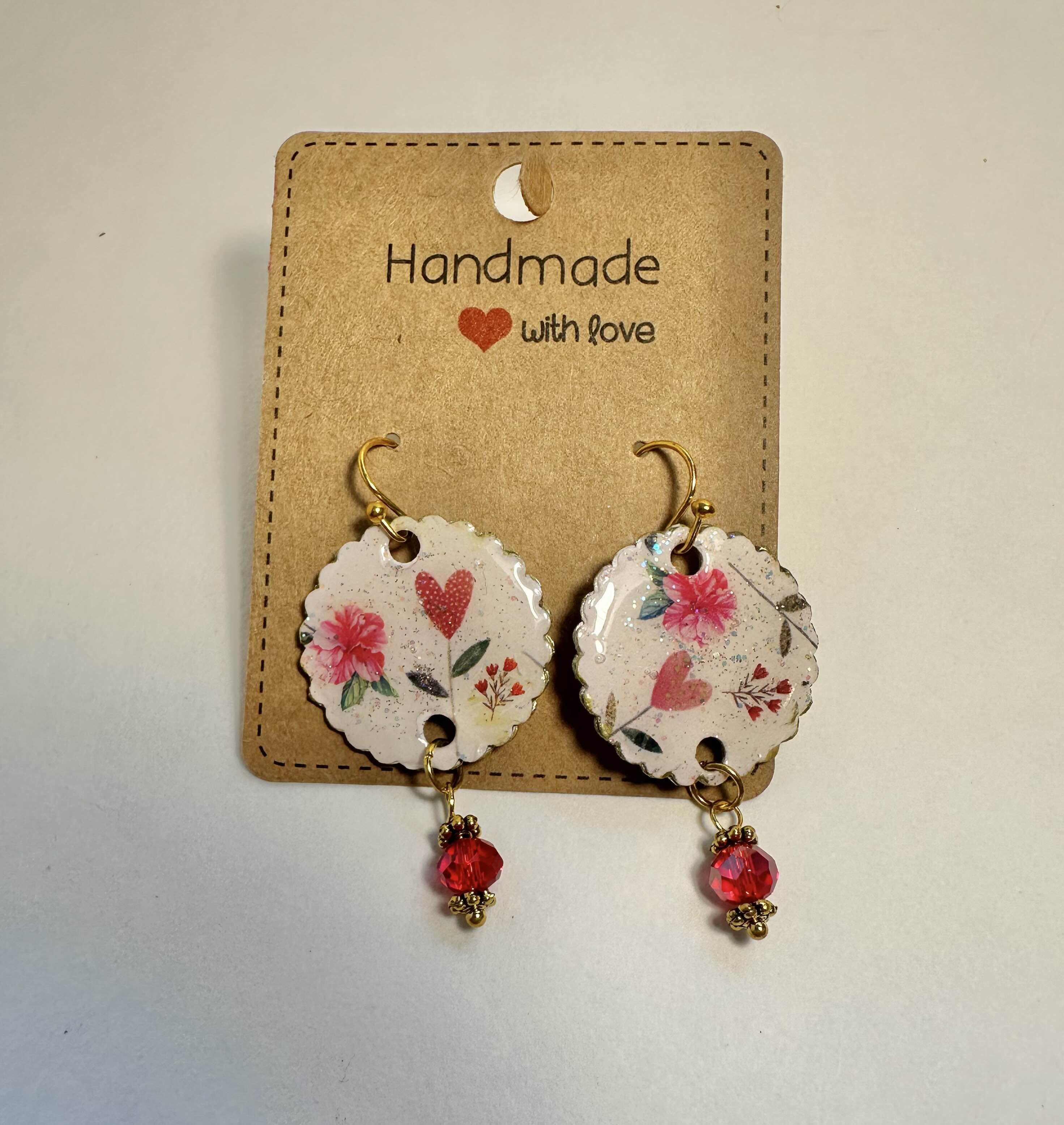 Handmade Floral Heart Earrings