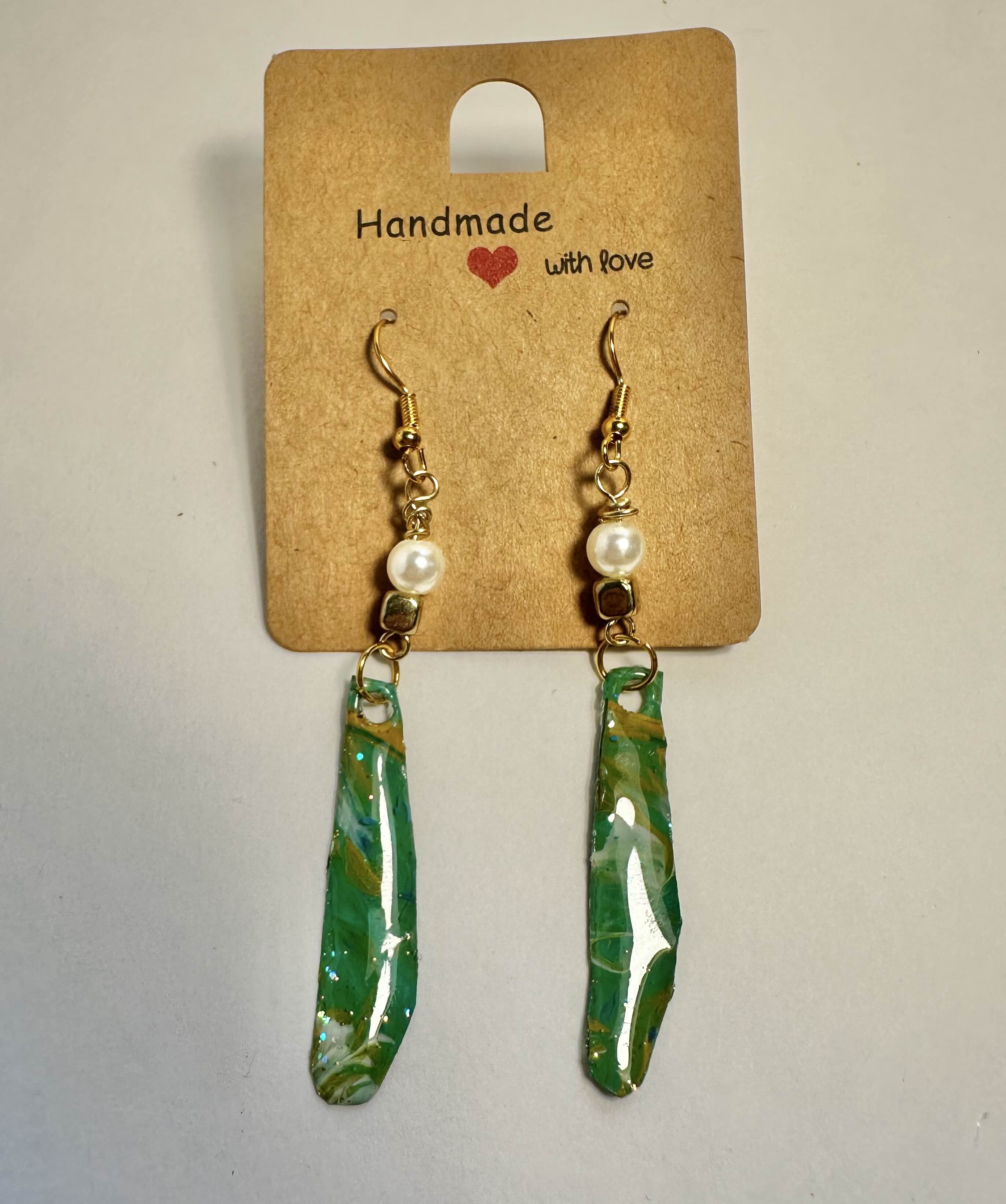 Handmade Green Resin Dangle Earrings