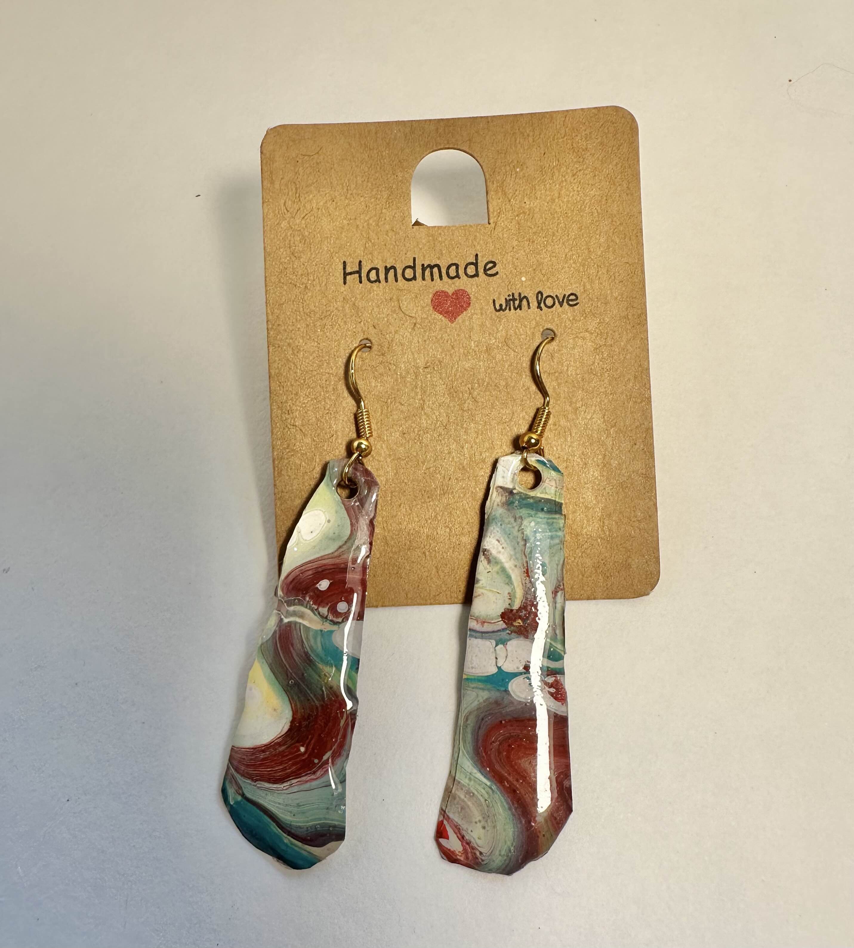 Handmade Abstract Earrings acrylic pouring and resin.