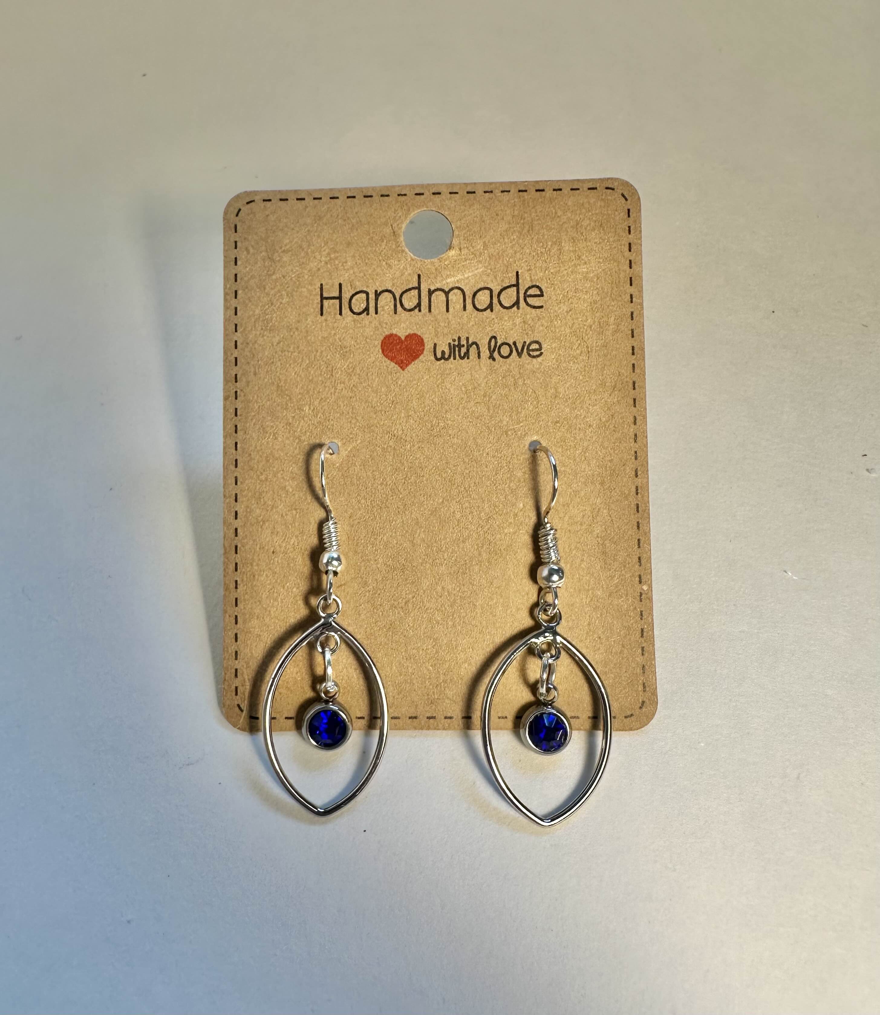 Handmade Silver Earrings with Blue Beads