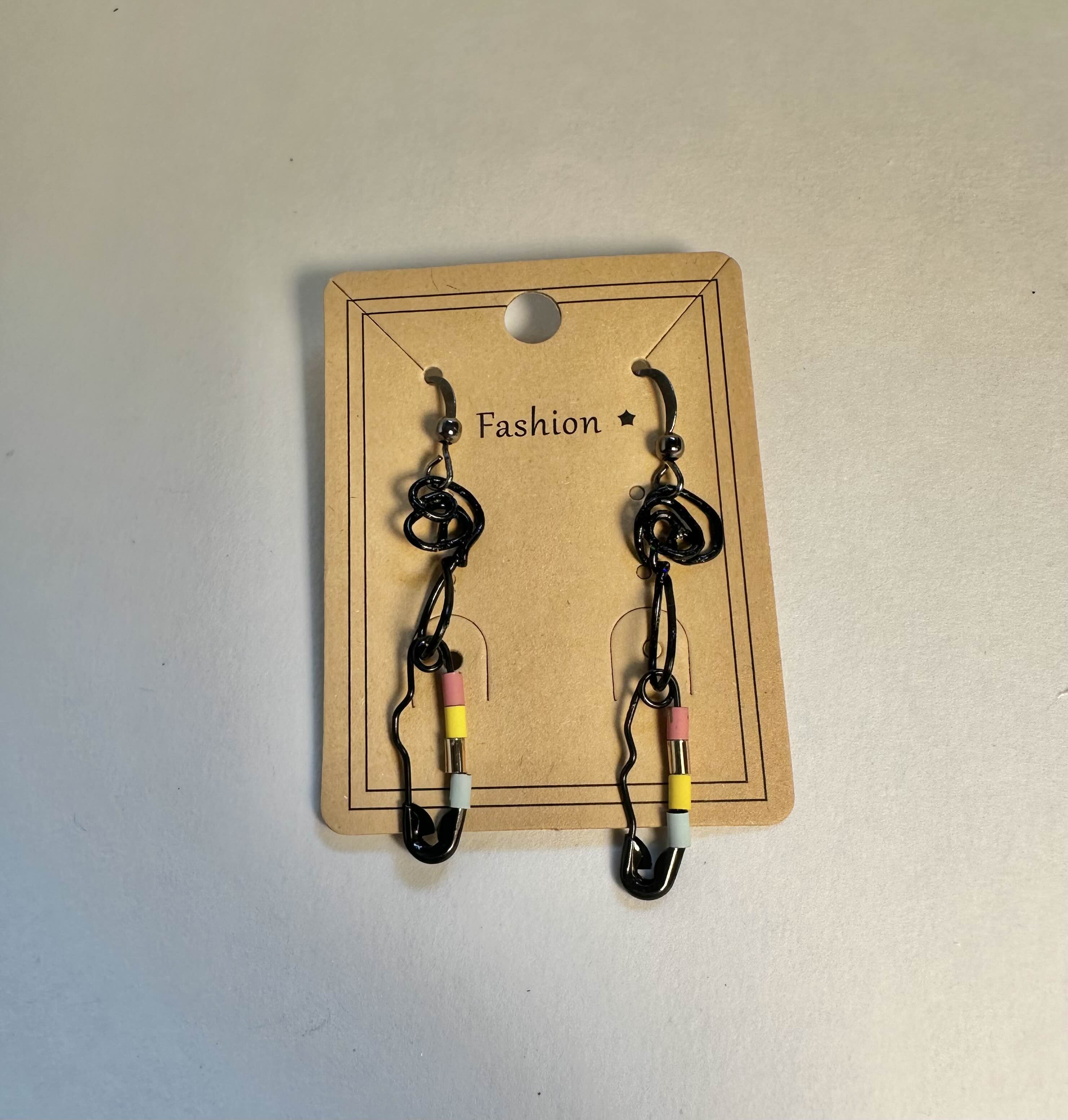 Handcrafted Safety Pin Earrings and wire wrapping.