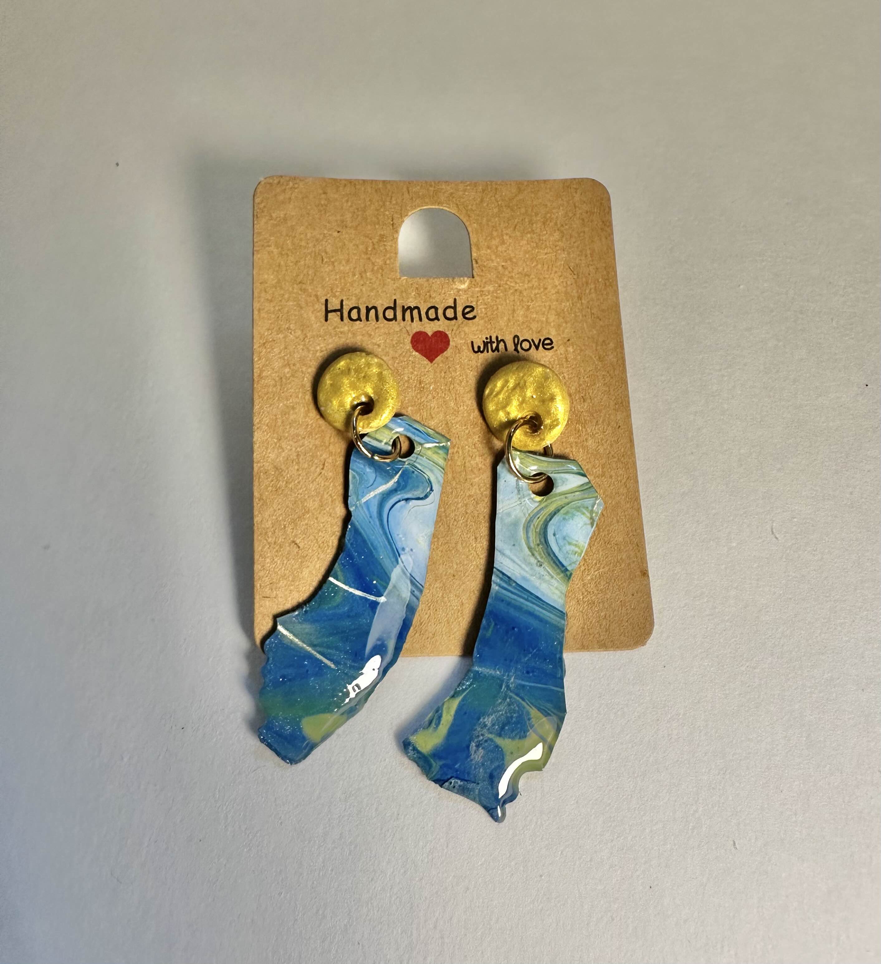 Handmade Blue Marble acrylic pouring Earrings