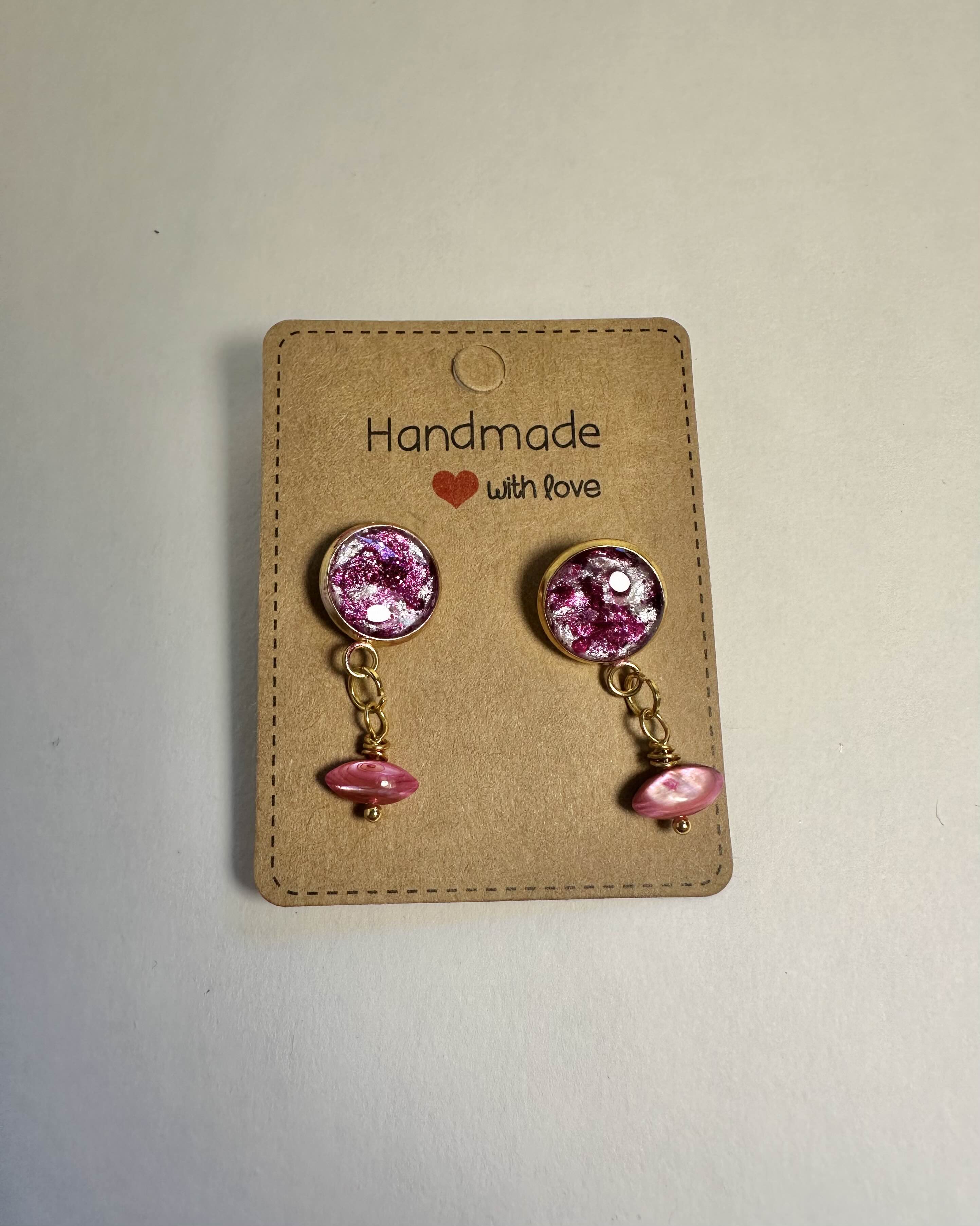Handmade Pink pouring Resin Earrings
