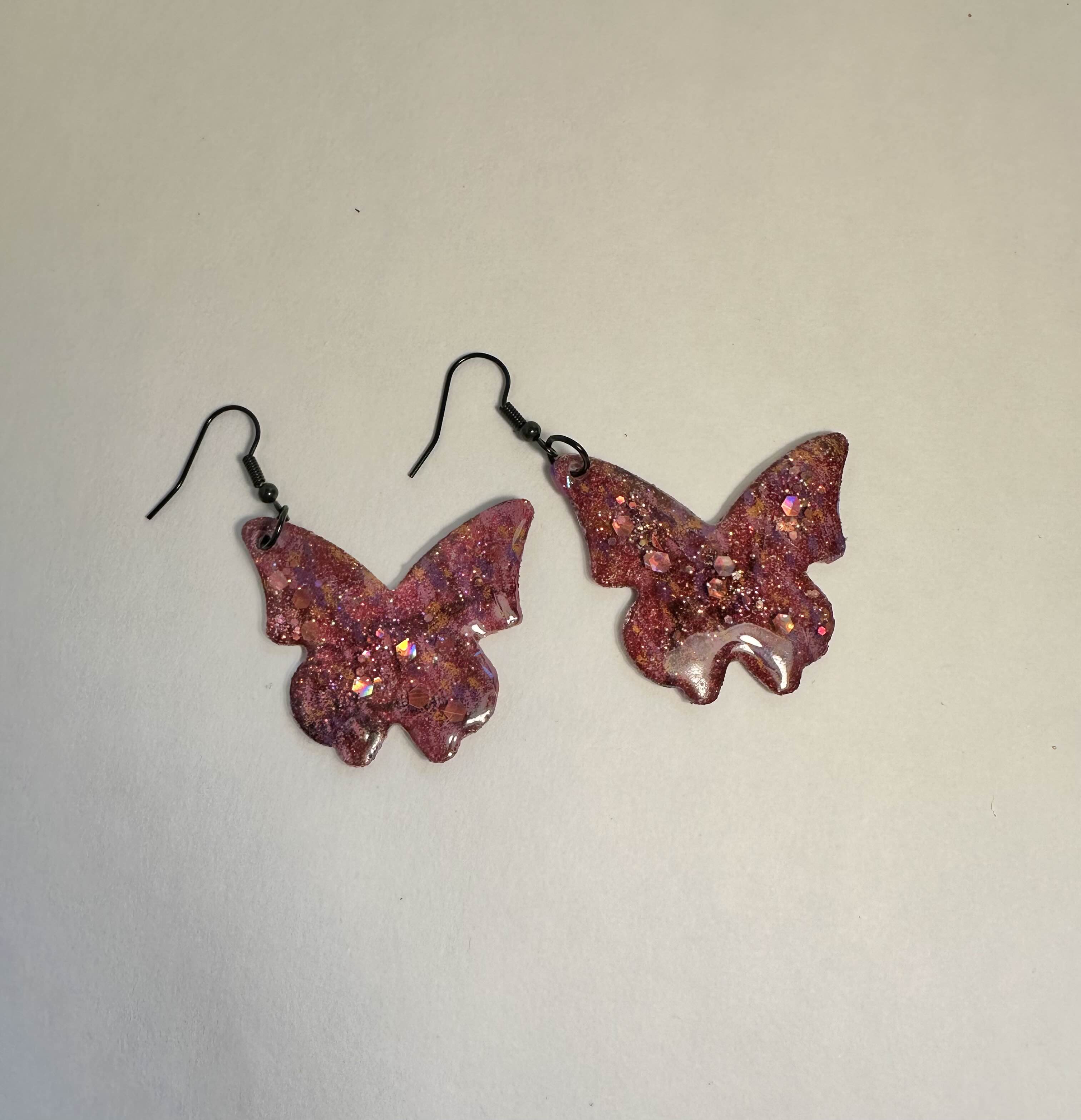 Pink Glitter Butterfly Earrings