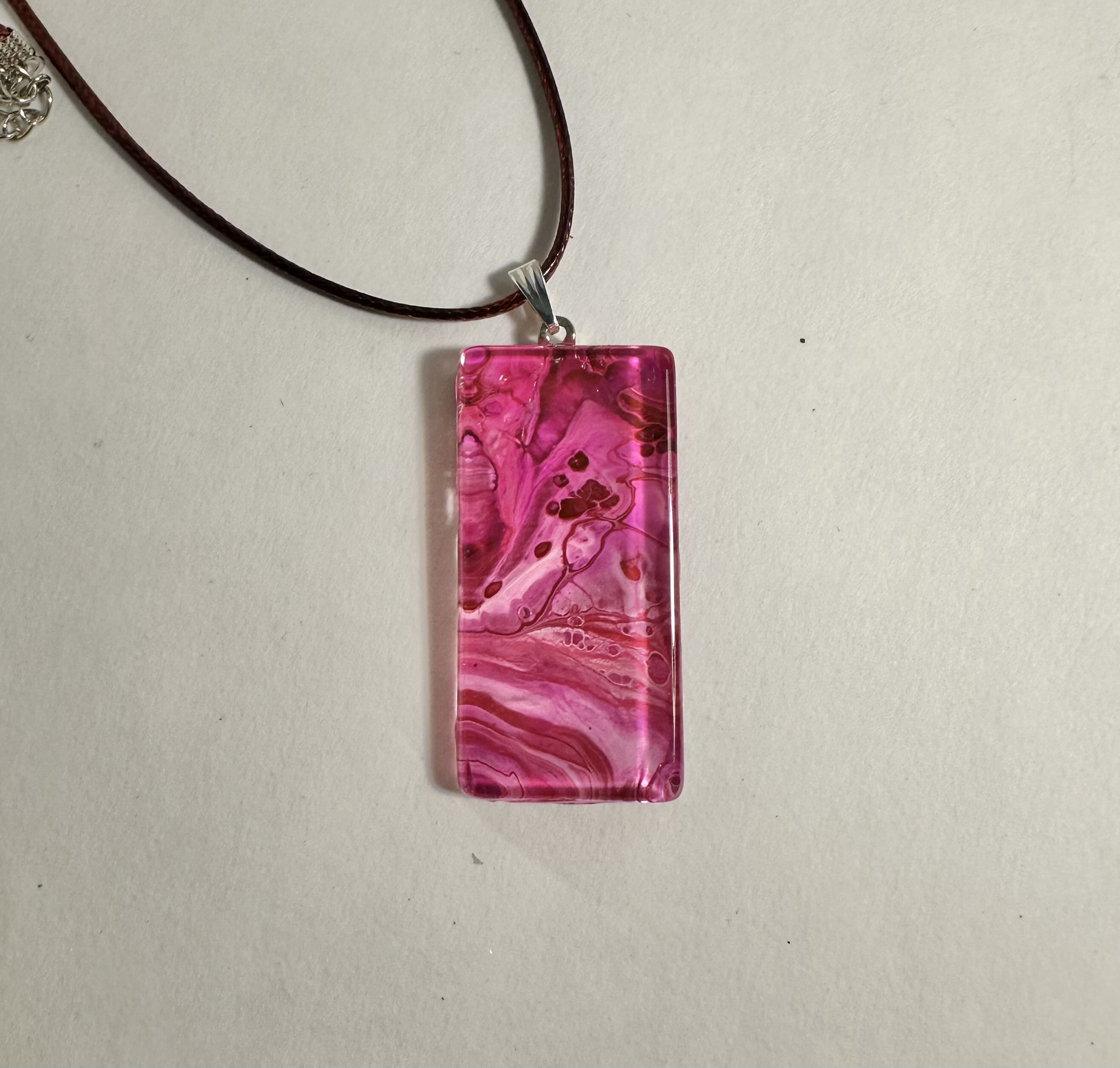 Pink Acrilic pouring Pendant Necklace