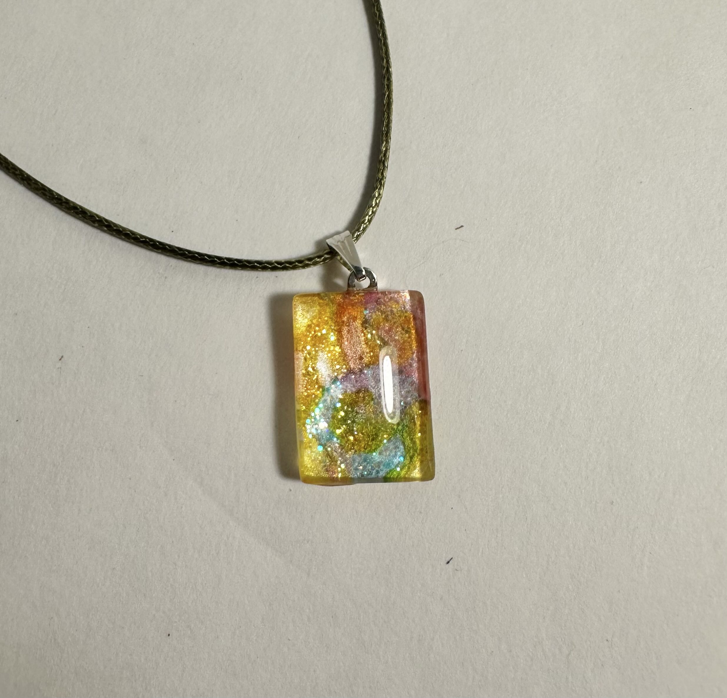 Colorful emanel paint Pendant Necklace with cabochon.