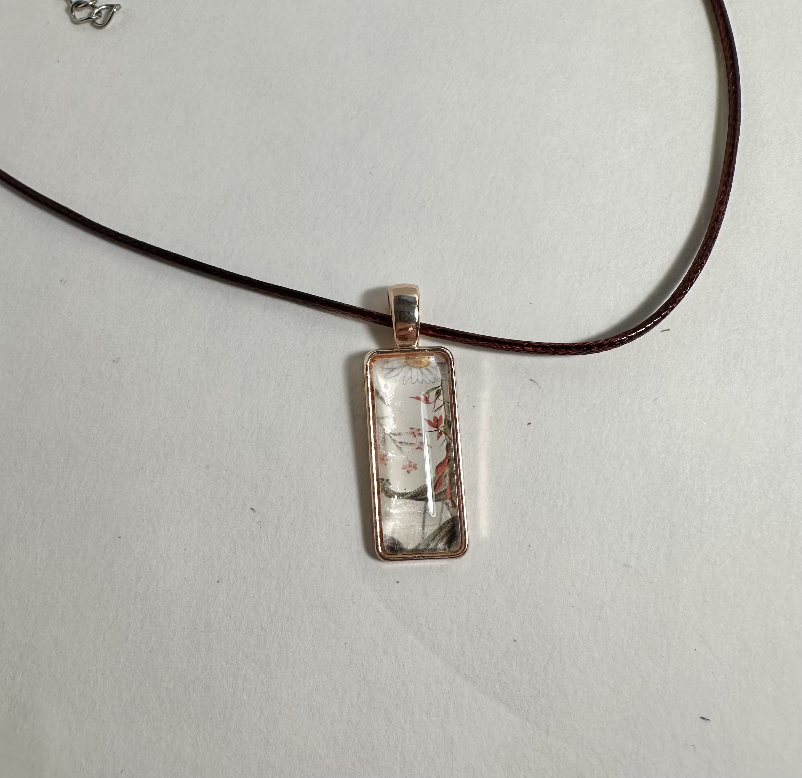 Rectangular Floral Pendant Necklace