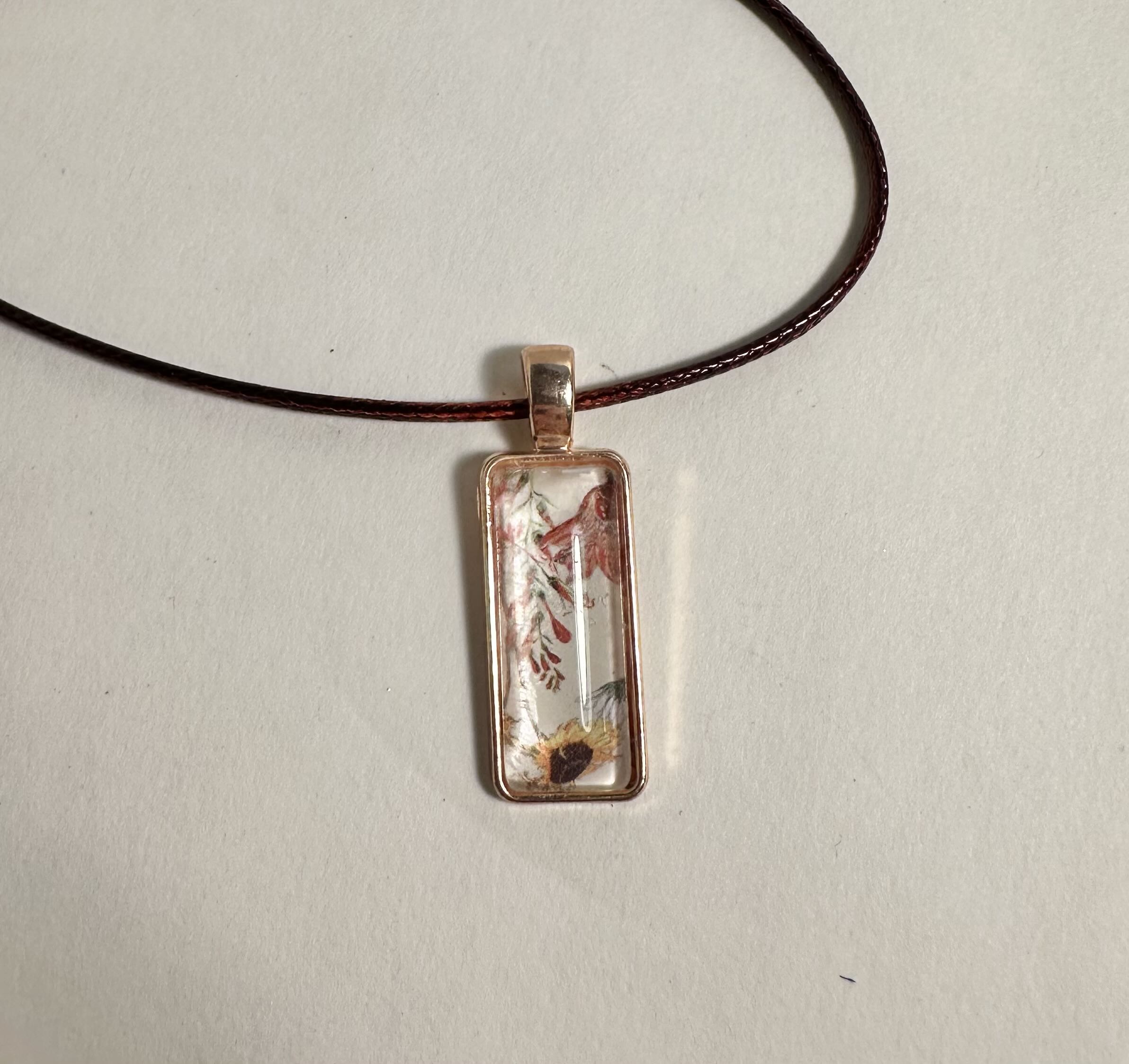 Vinyl patterns Pendant Necklace with bezel and cabochon.